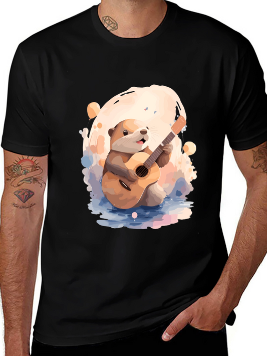 Otter Guitar Player Black T-Shirt