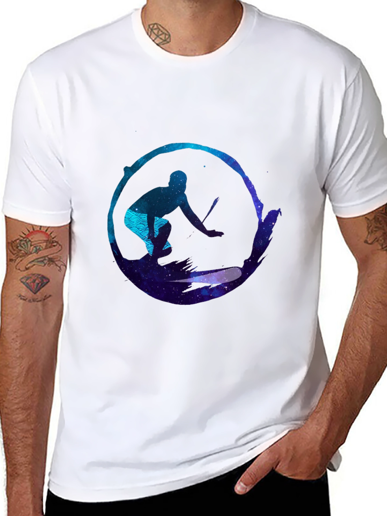 Surfer Galaxy Graphic Black T-Shirt
