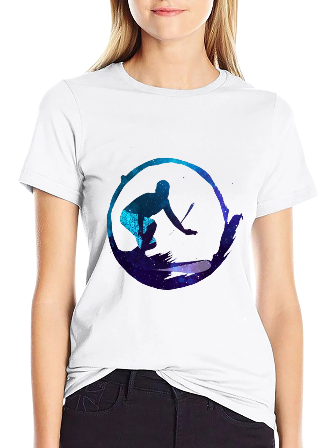 Surfer Galaxy Graphic Black T-Shirt