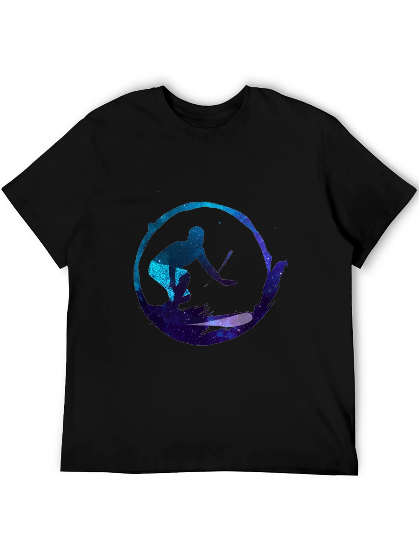 Surfer Galaxy Graphic Black T-Shirt