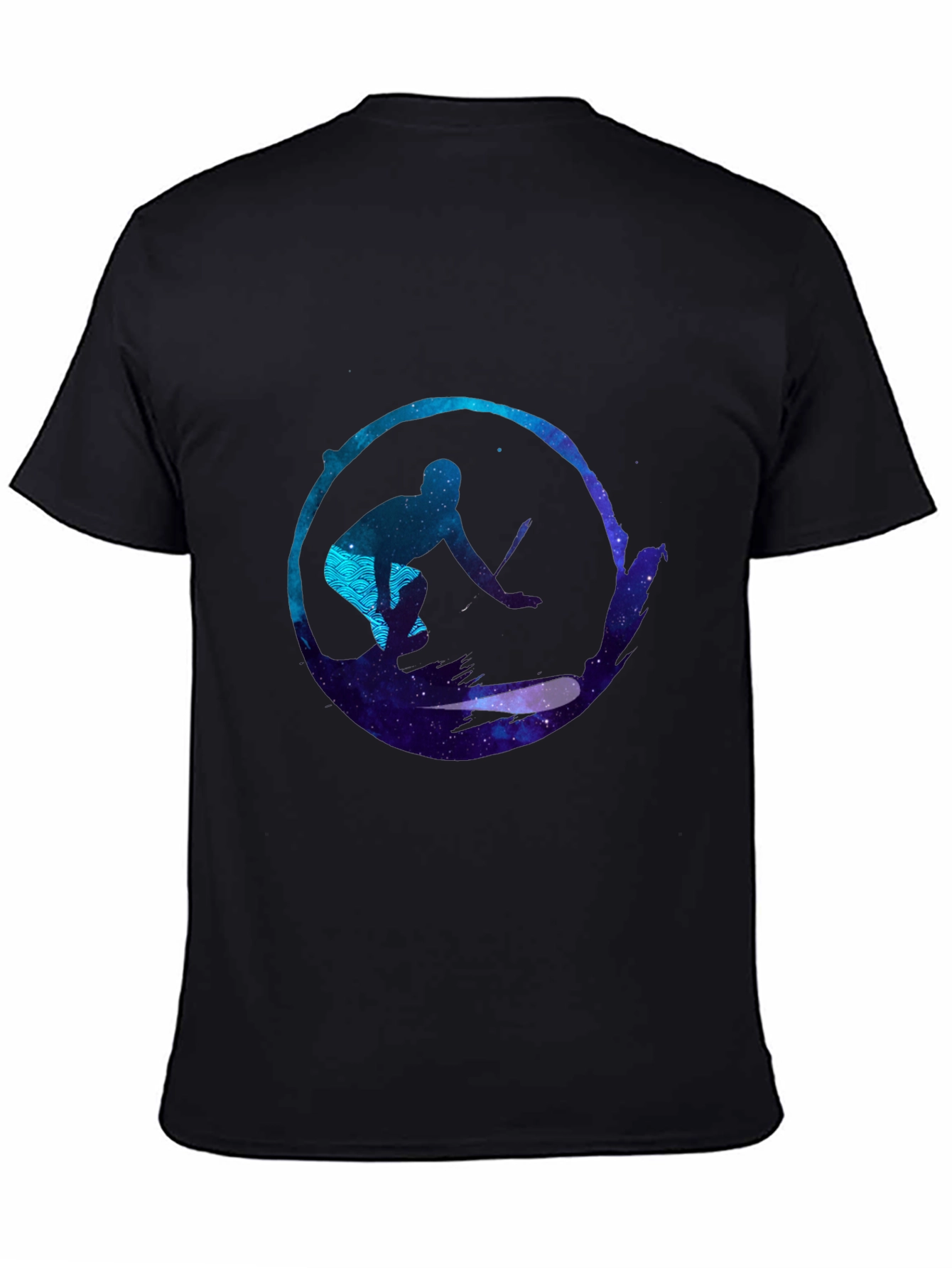 Surfer Galaxy Graphic Black T-Shirt