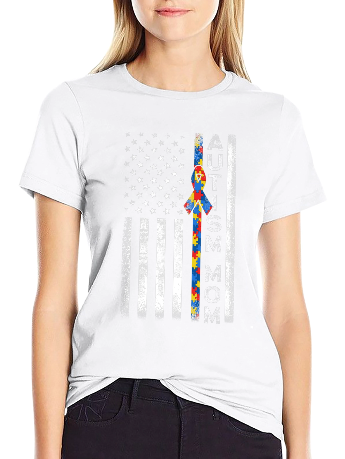 Autism Mom American Flag Graphic T-Shirt