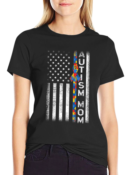 Autism Mom American Flag Graphic T-Shirt