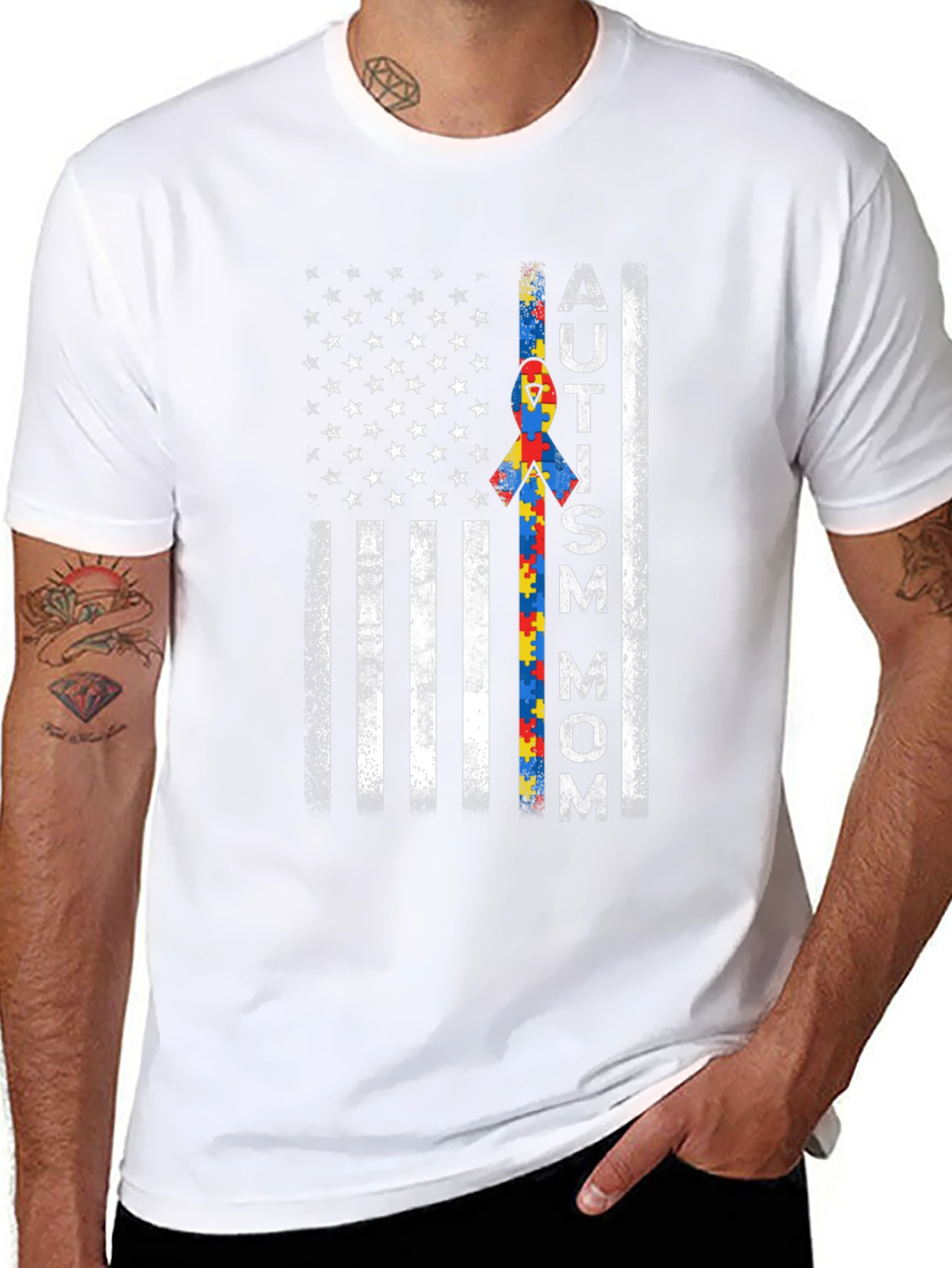 Autism Mom American Flag Graphic T-Shirt