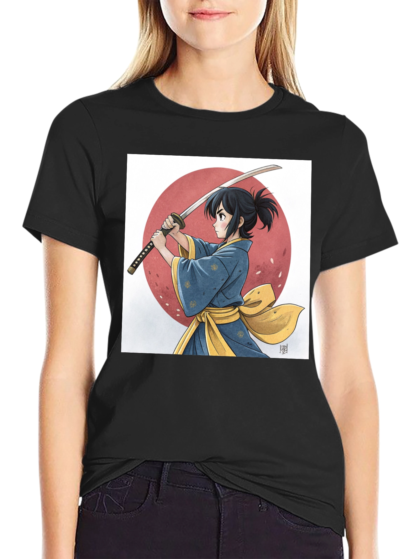Anime Samurai Graphic Black Tee