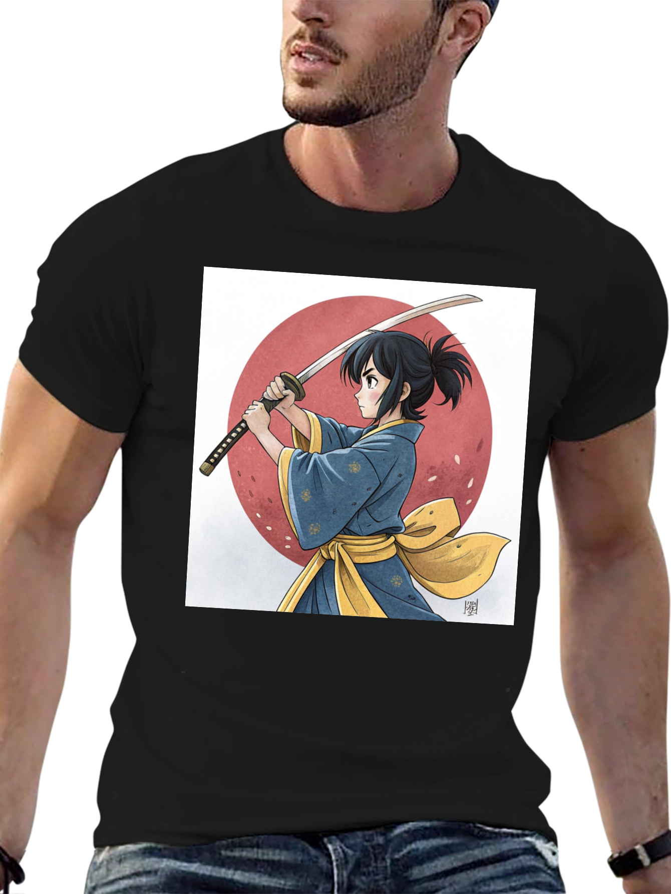 Anime Samurai Graphic Black Tee