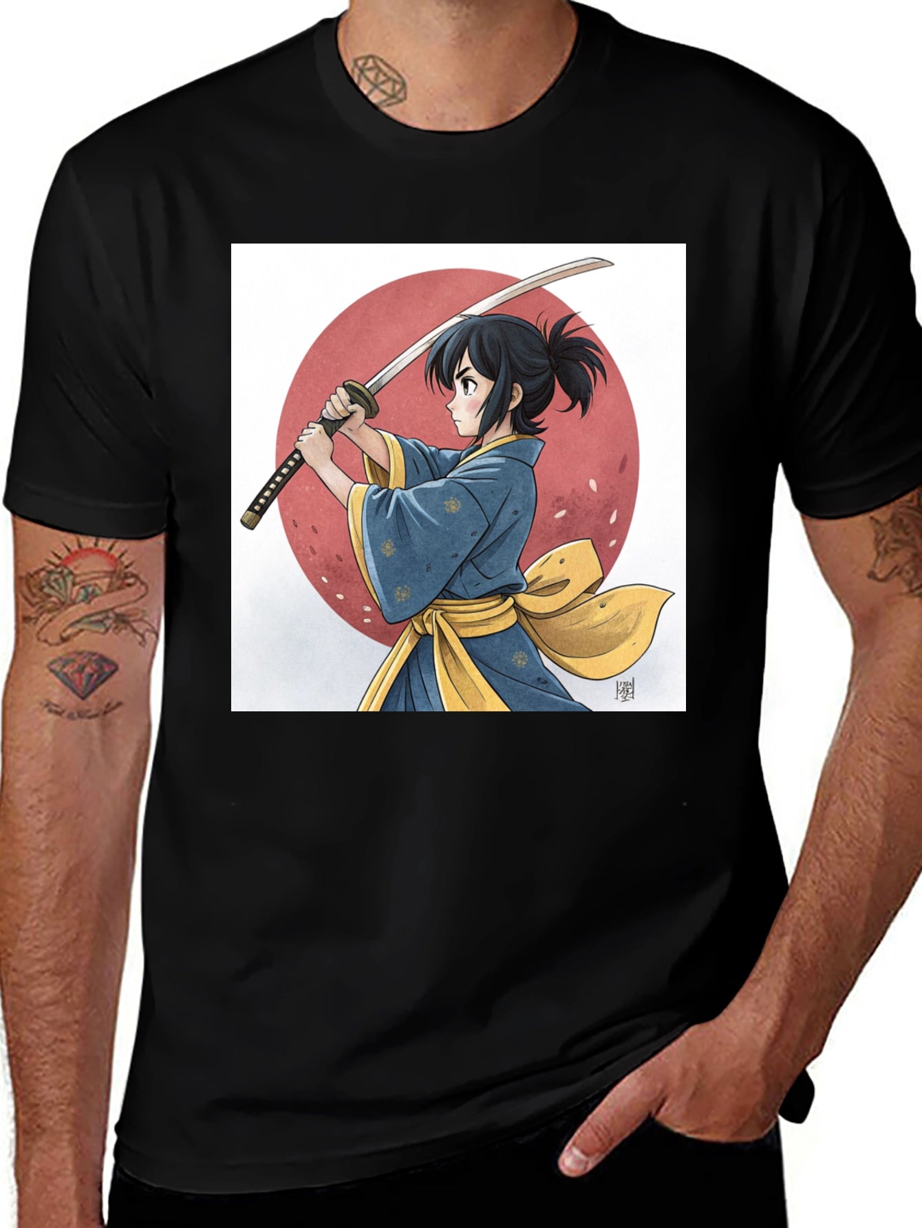 Anime Samurai Graphic Black Tee