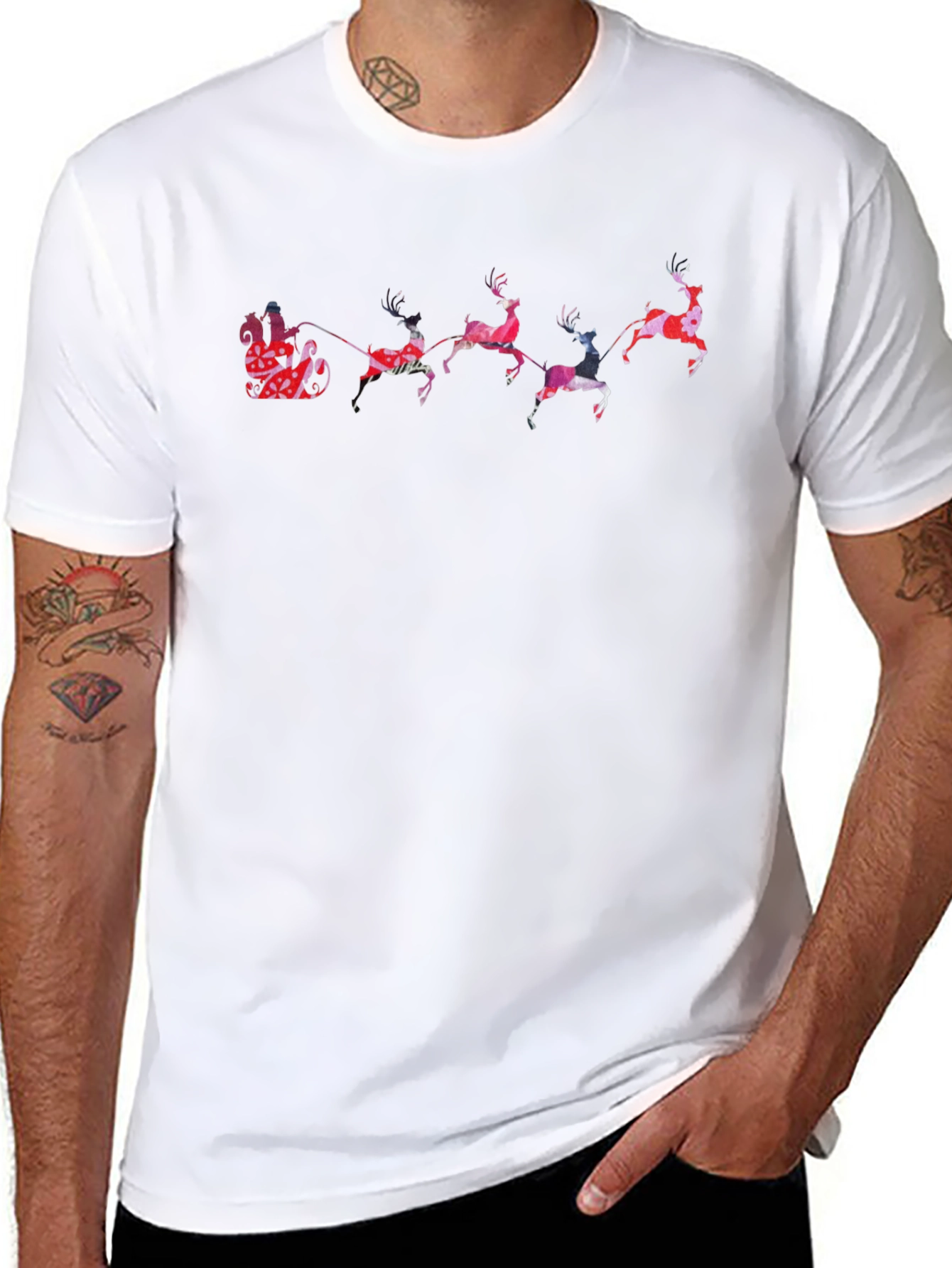 Festive Reindeer Santa Sleigh Graphic Tee