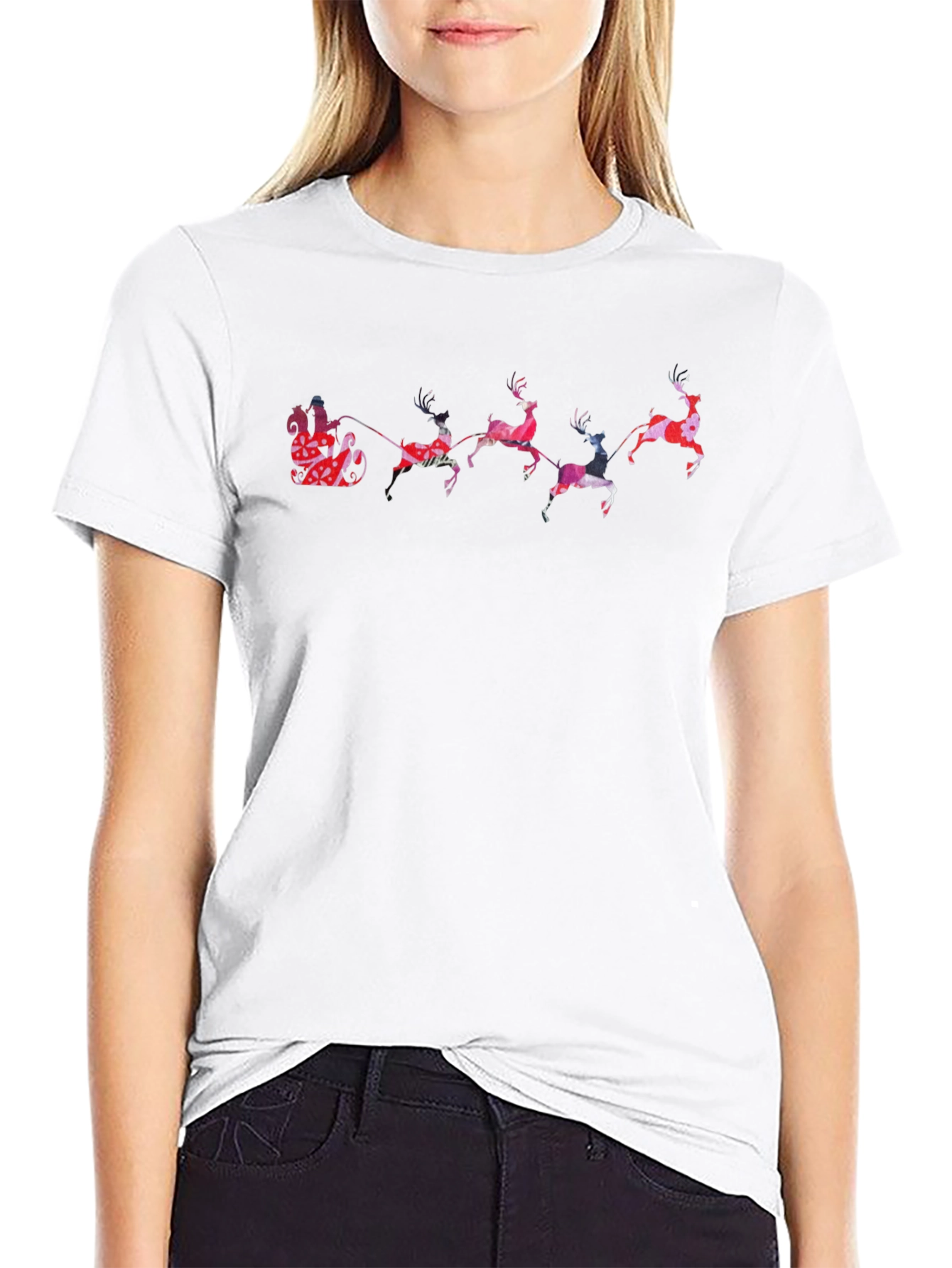 Festive Reindeer Santa Sleigh Graphic Tee