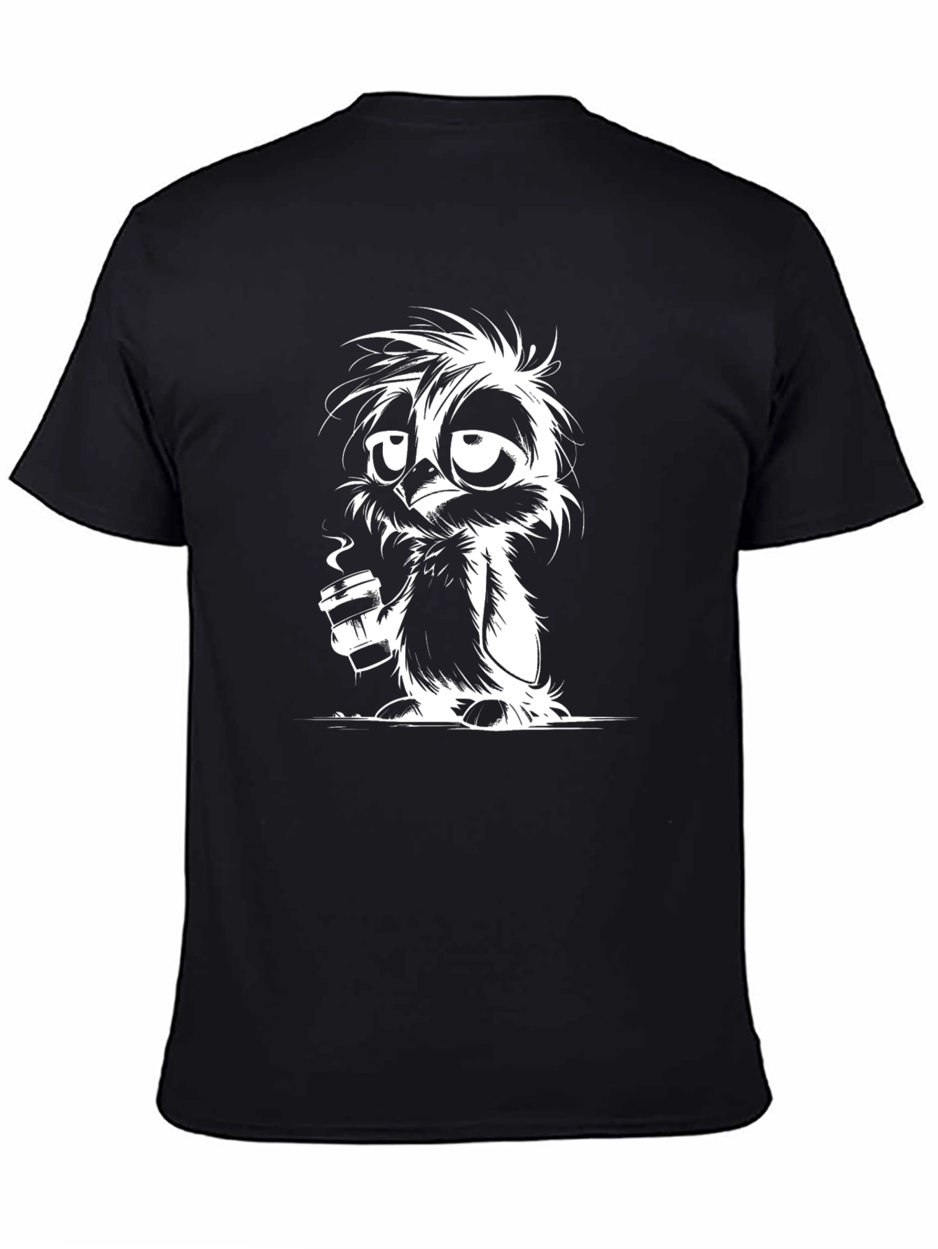 Coffee Owl Graphic Tee - Black Cotton T-Shirt
