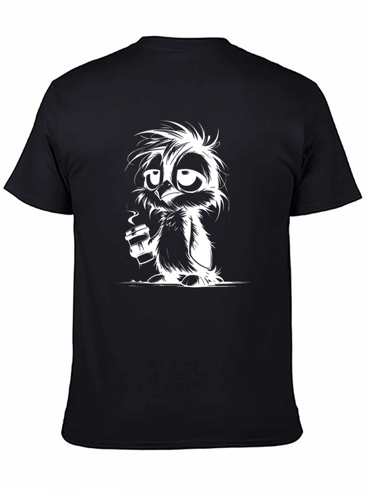 Coffee Owl Graphic Tee - Black Cotton T-Shirt