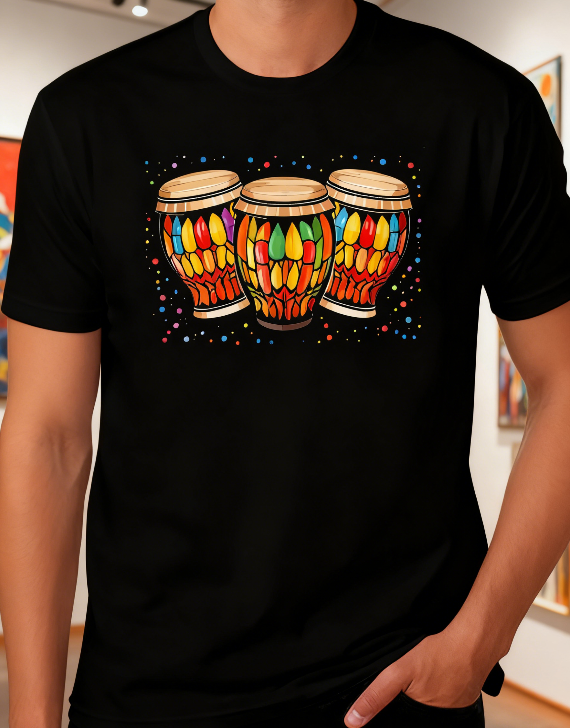 Colorful Percussion Graphic Tee for Music Enthusiasts