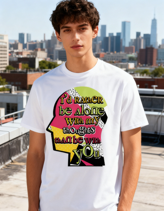 Bright 'Alone With Thoughts' Statement Tee for Modern Introverts