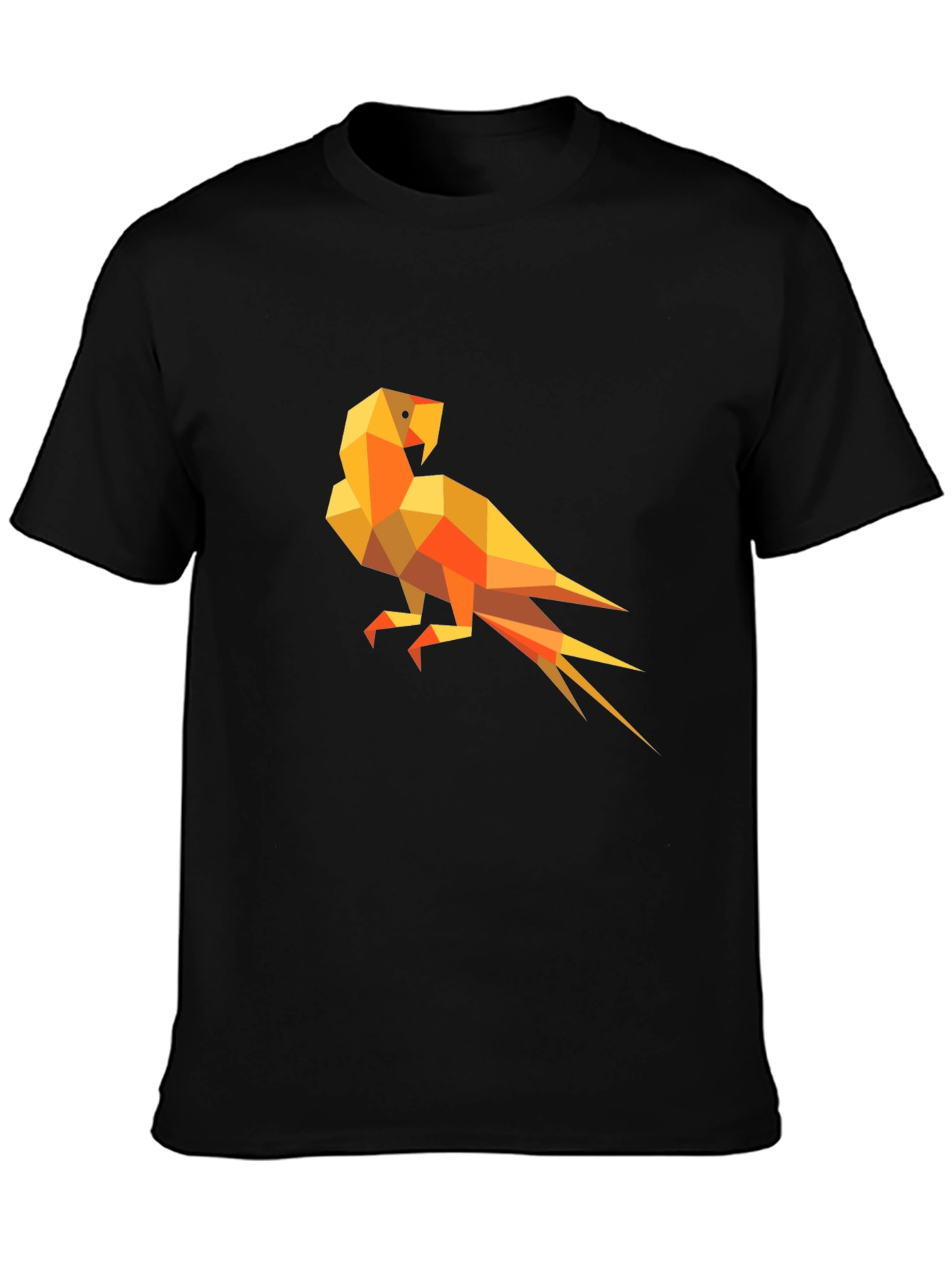 Geometric Parrot Graphic Tee - Modern Mens Black T-Shirt