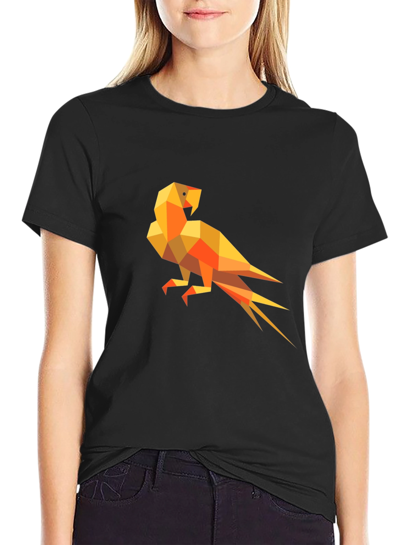 Geometric Parrot Graphic Tee - Modern Mens Black T-Shirt
