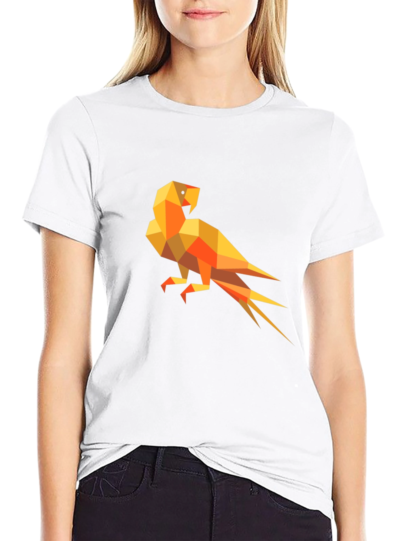 Geometric Parrot Graphic Tee - Modern Mens Black T-Shirt