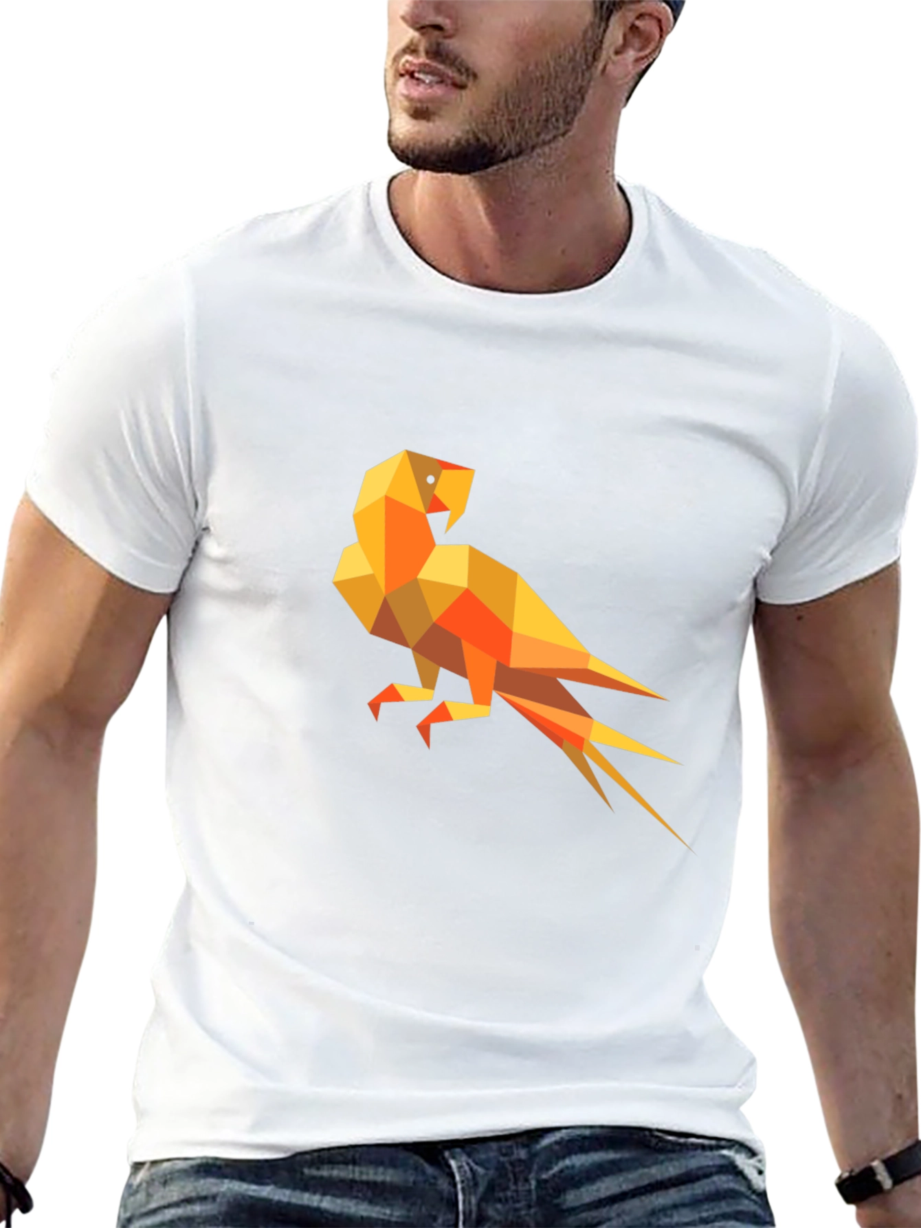 Geometric Parrot Graphic Tee - Modern Mens Black T-Shirt
