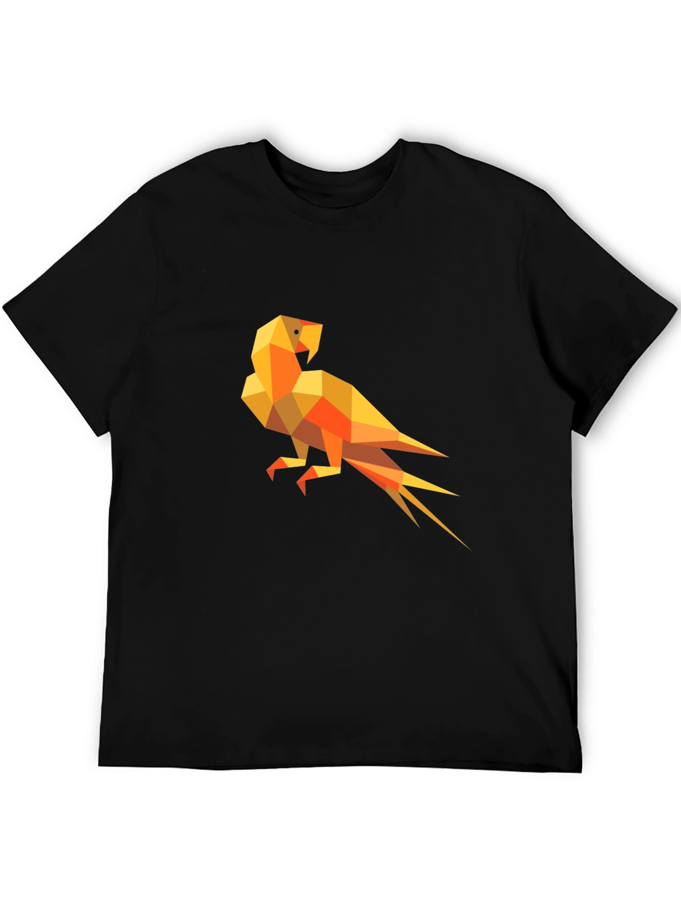 Geometric Parrot Graphic Tee - Modern Mens Black T-Shirt