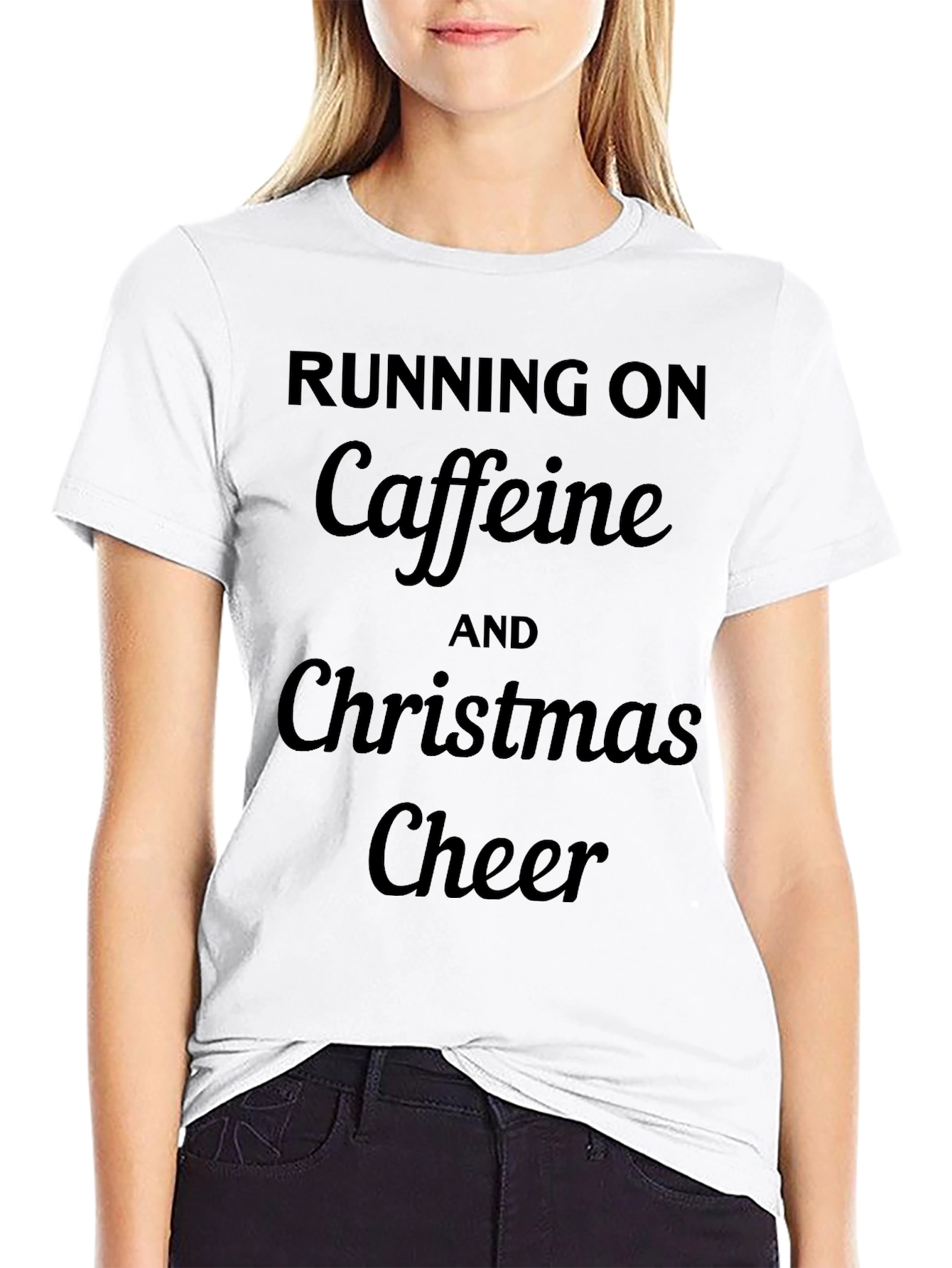 Running On Caffeine and Christmas Cheer Black T-Shirt
