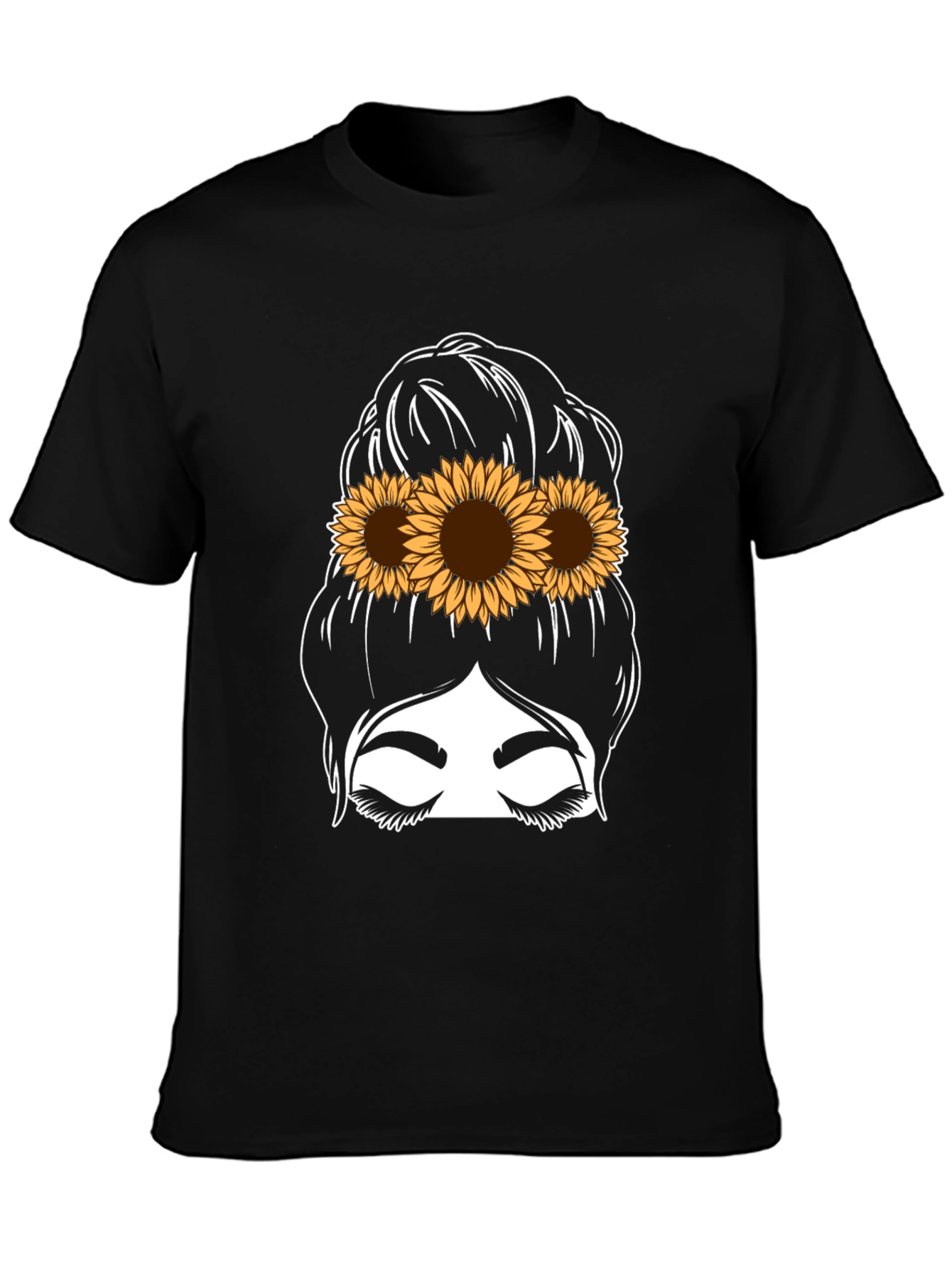 Sunflower Messy Bun T-Shirt - Casual Chic