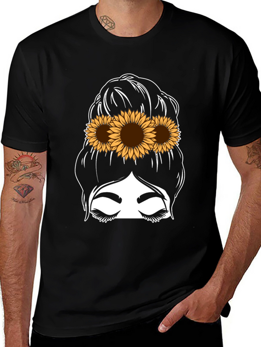 Sunflower Messy Bun T-Shirt - Casual Chic