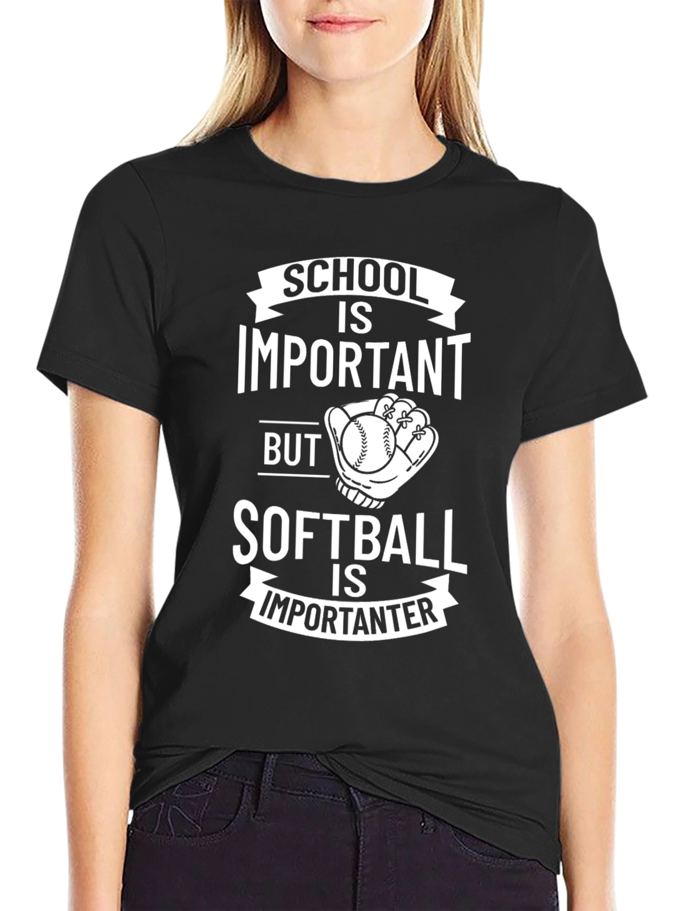 Funny Softball T-Shirt: School is Importanter