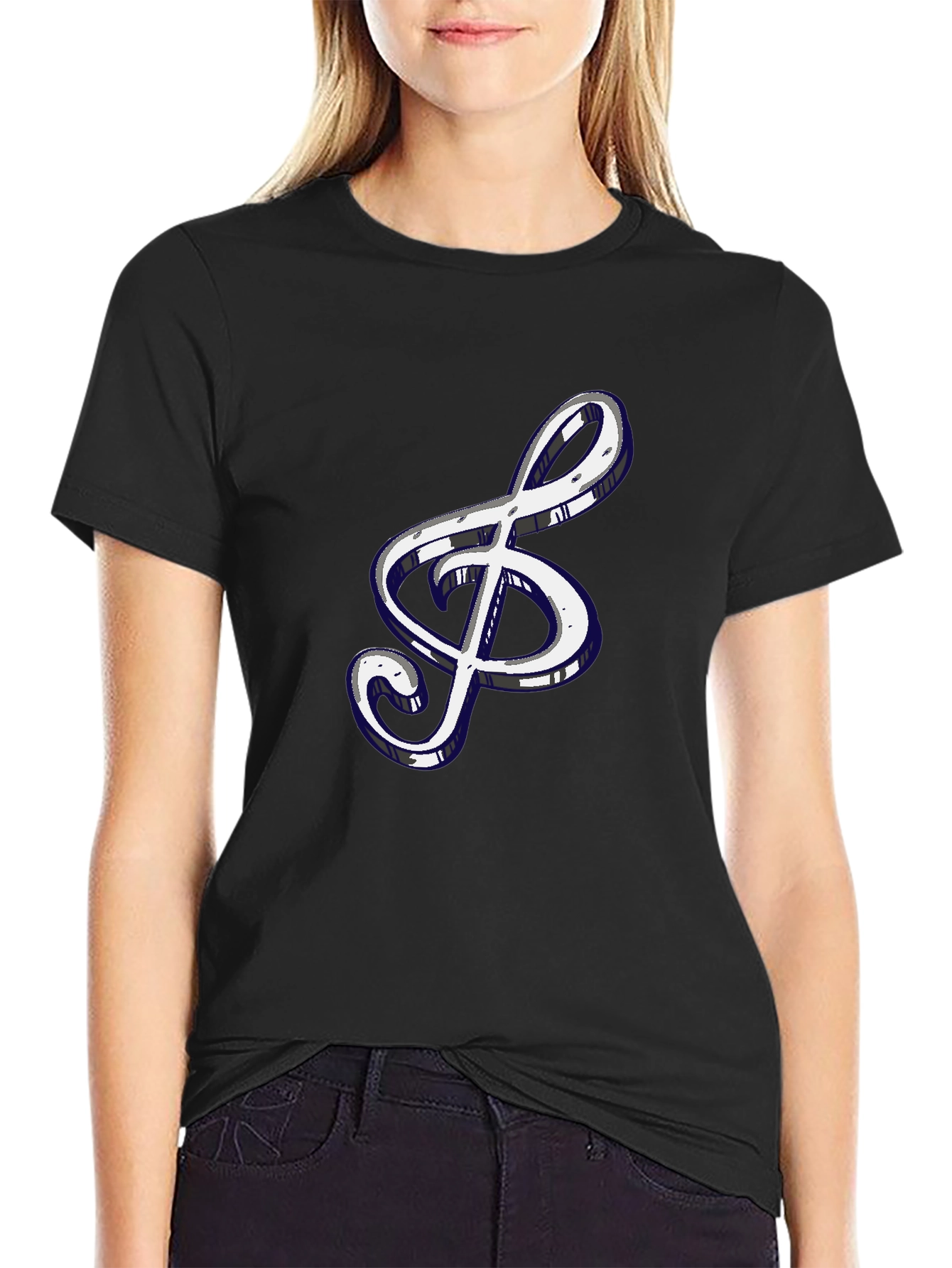 Treble Clef Graphic Tee - Black Cotton Shirt