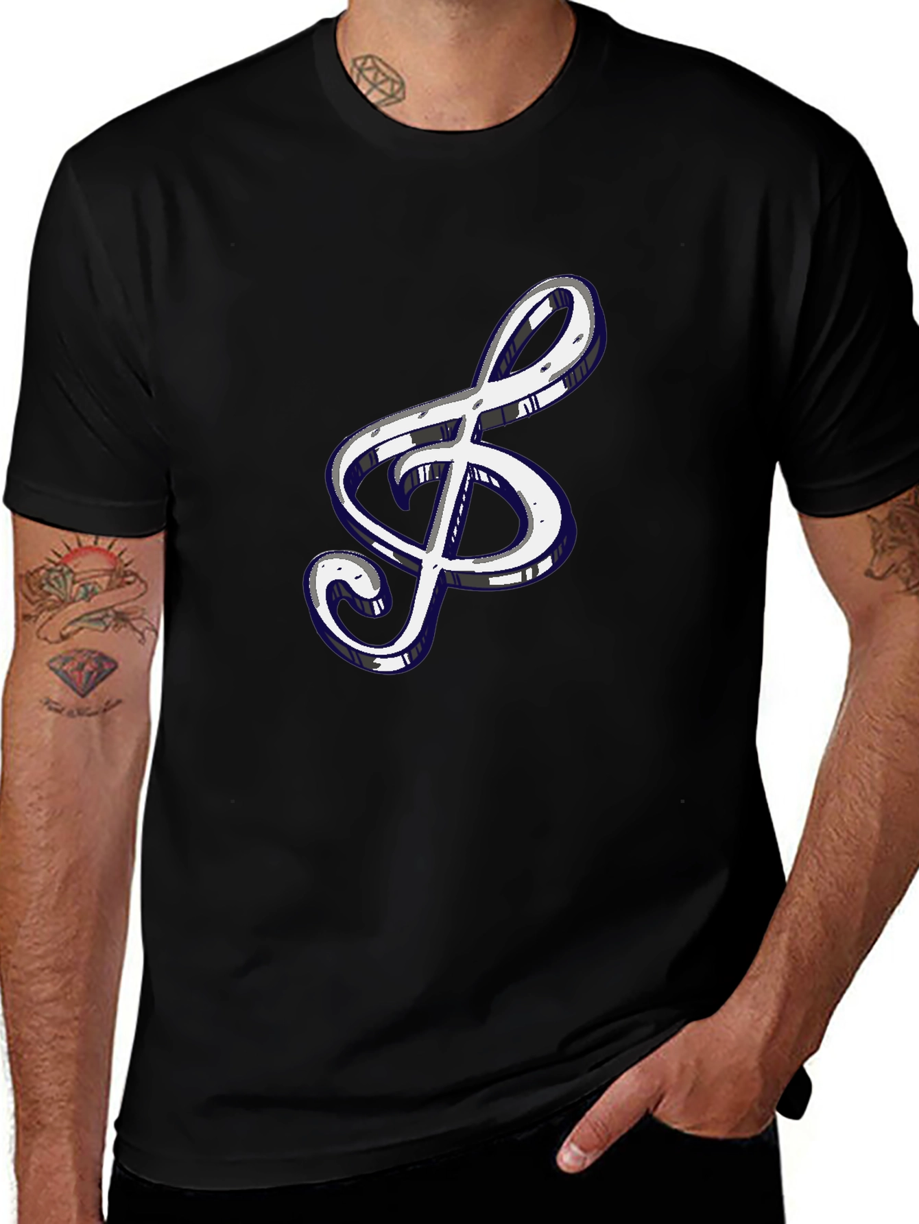 Treble Clef Graphic Tee - Black Cotton Shirt