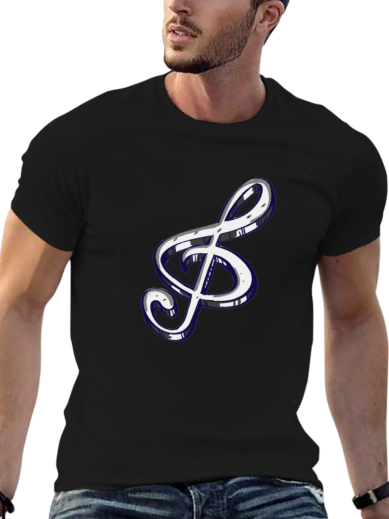 Treble Clef Graphic Tee - Black Cotton Shirt