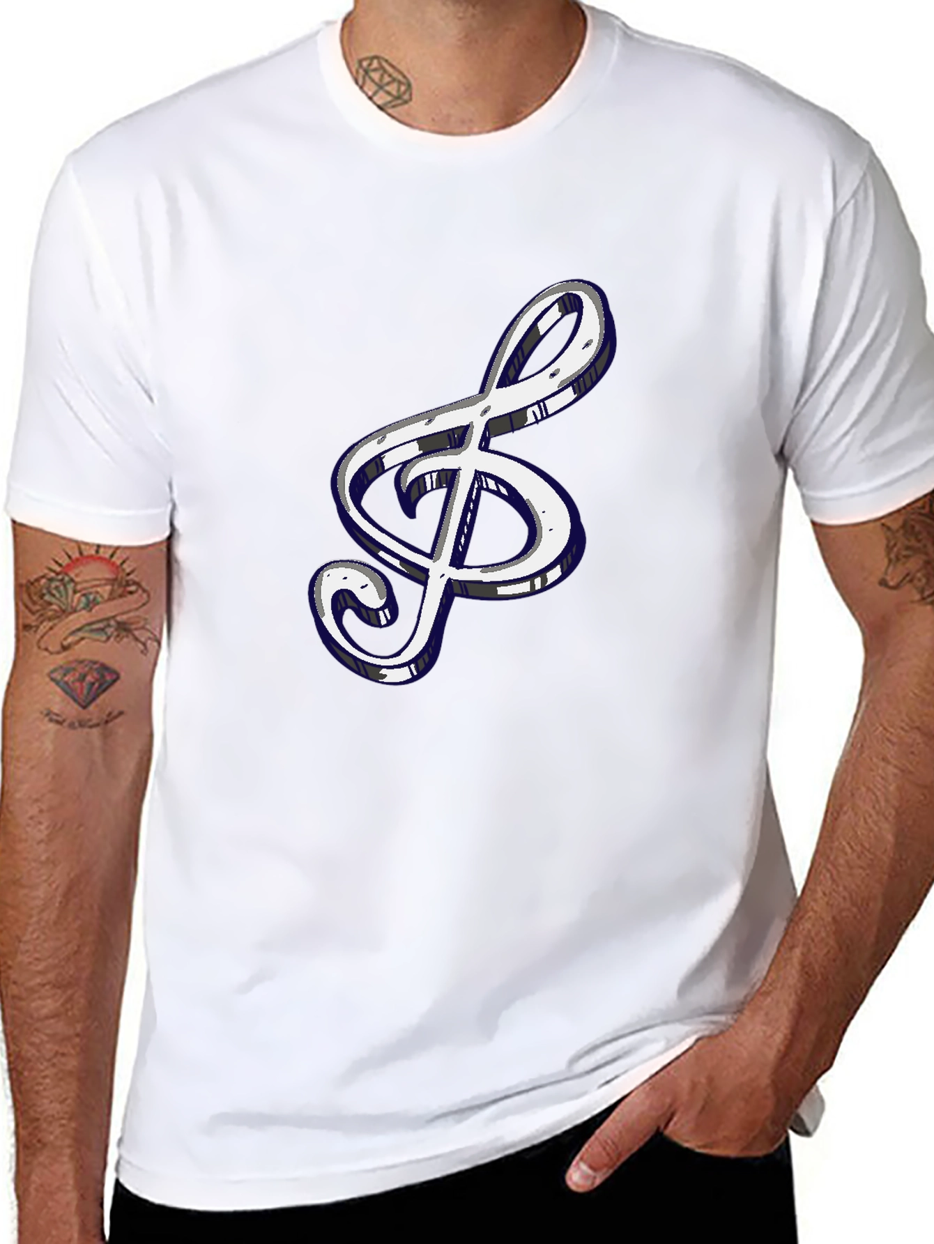 Treble Clef Graphic Tee - Black Cotton Shirt
