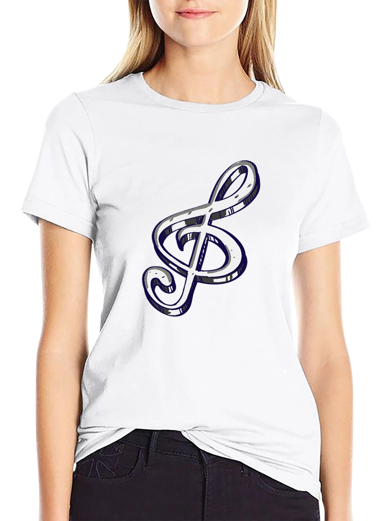 Treble Clef Graphic Tee - Black Cotton Shirt