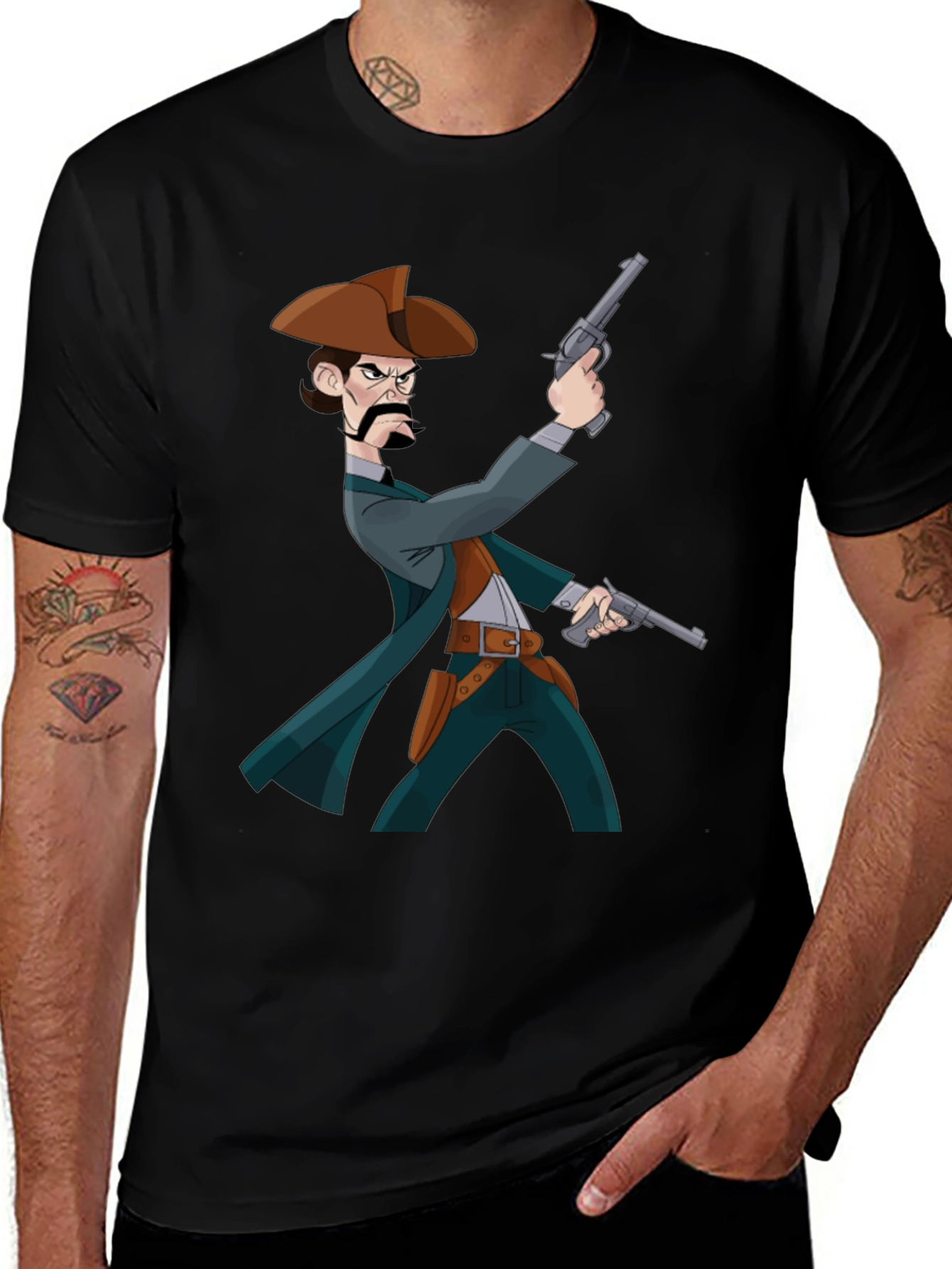 Cartoon Cowboy T-Shirt - Black Graphic Tee