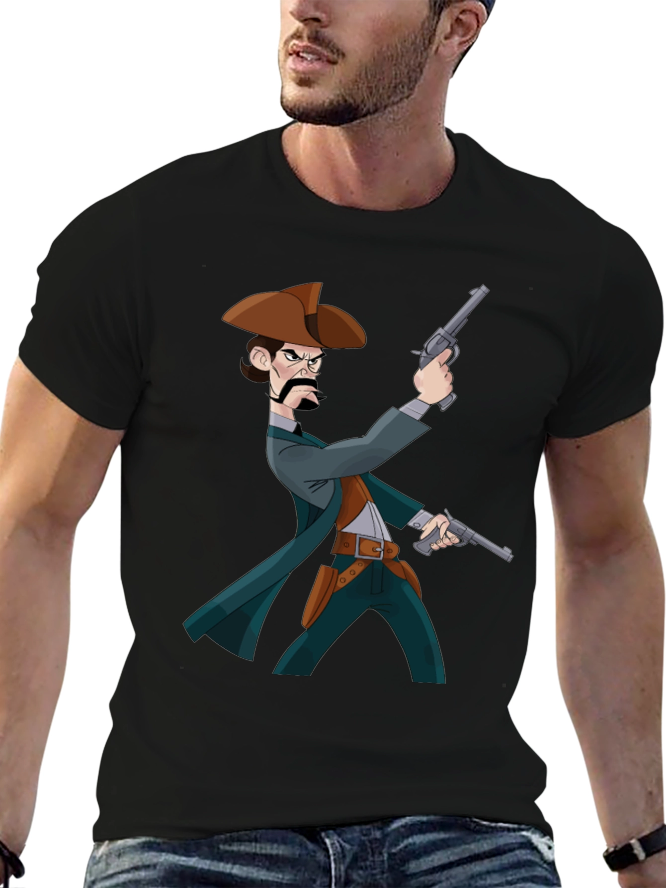 Cartoon Cowboy T-Shirt - Black Graphic Tee