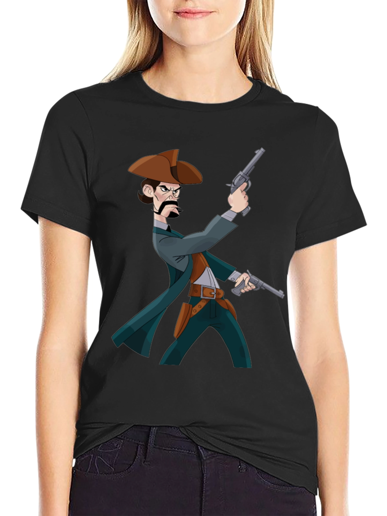 Cartoon Cowboy T-Shirt - Black Graphic Tee