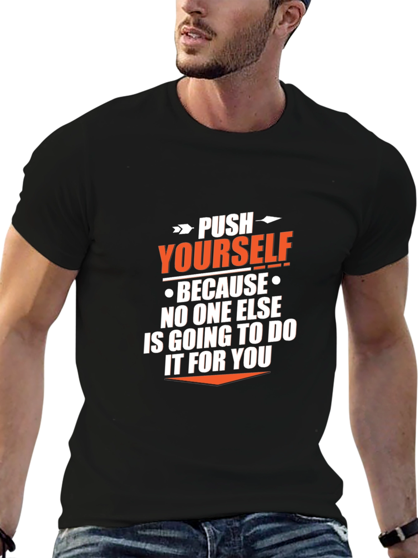 Push Yourself Graphic Tee - Motivational Black T-Shirt