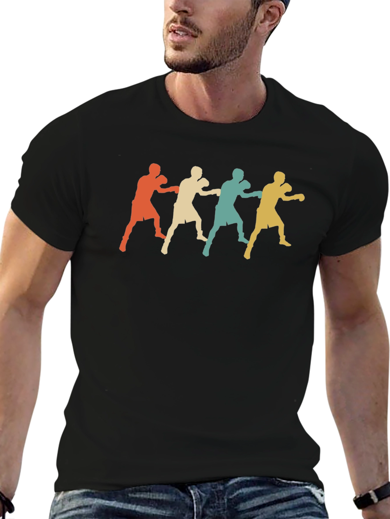 Retro Boxer Silhouette Graphic Tee - Black
