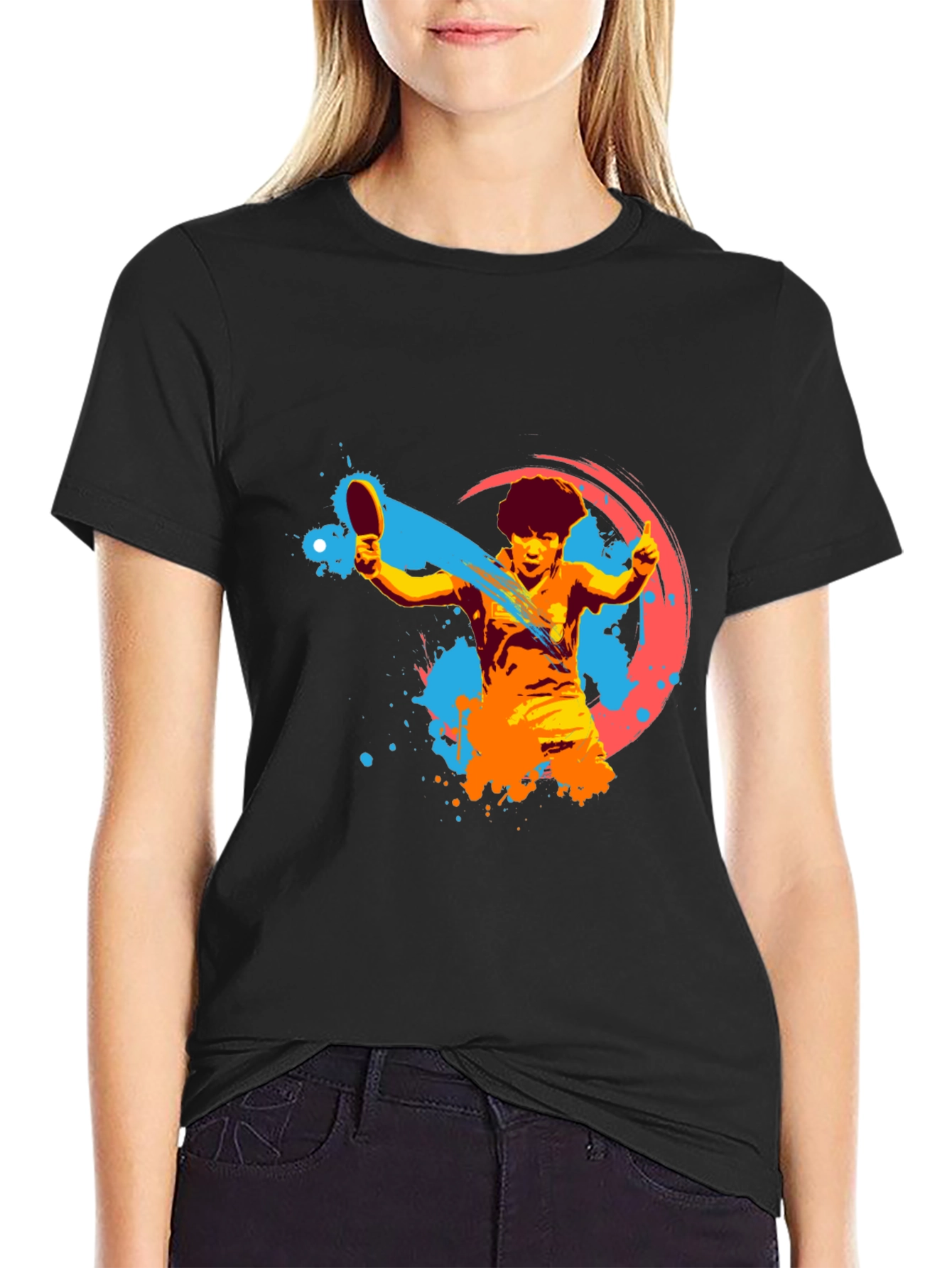Table Tennis Player Graphic Tee - Black
