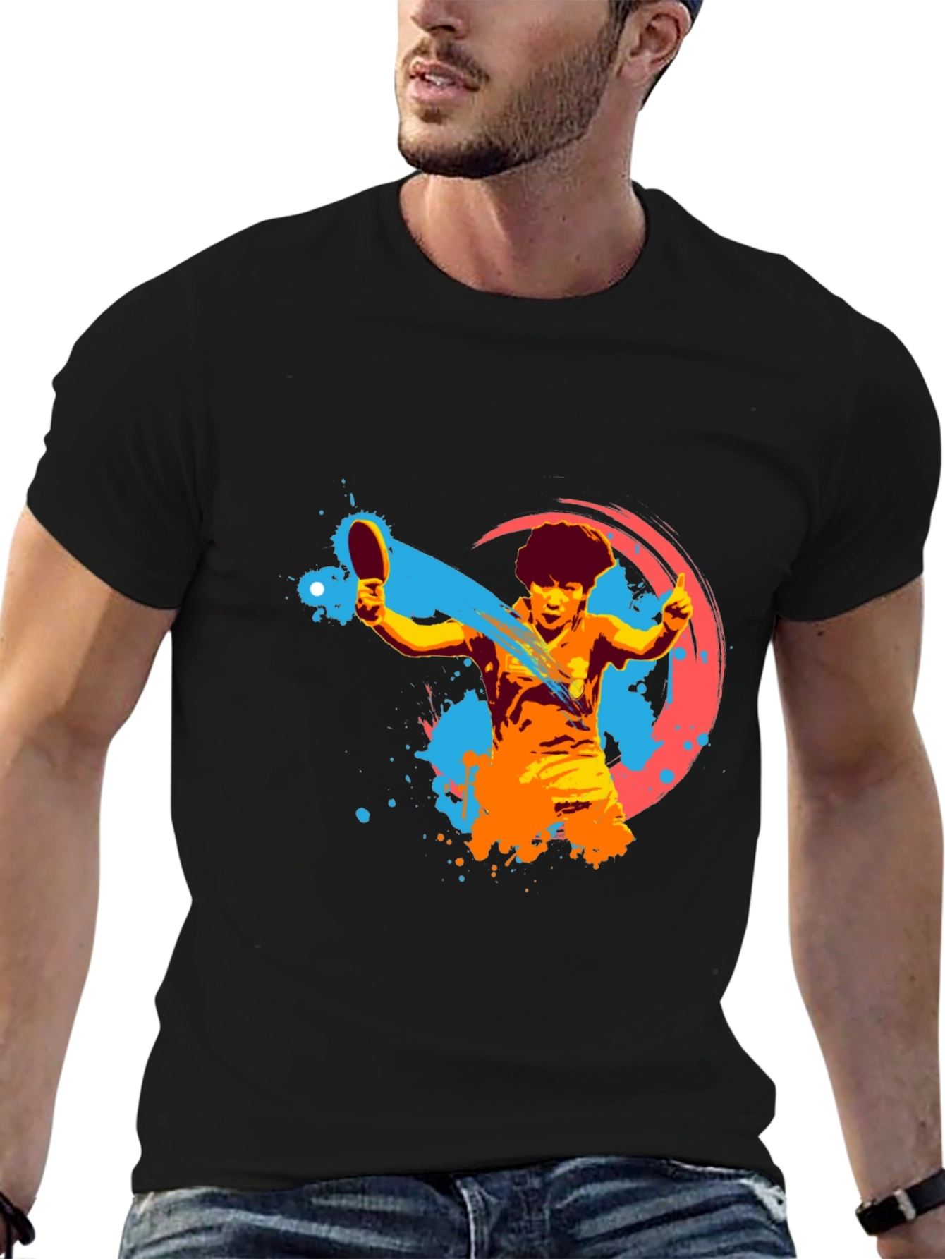 Table Tennis Player Graphic Tee - Black