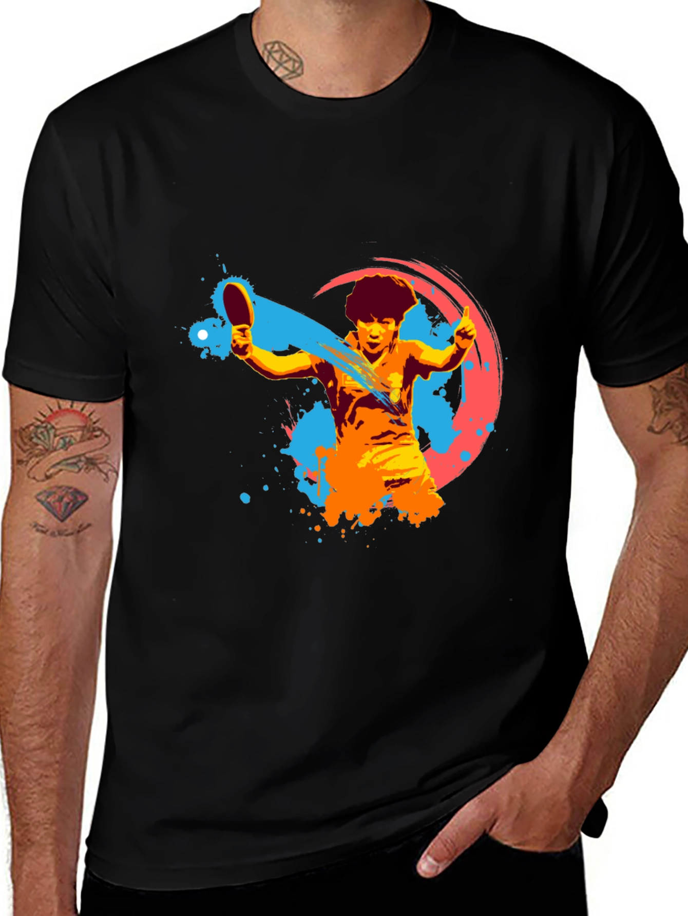 Table Tennis Player Graphic Tee - Black
