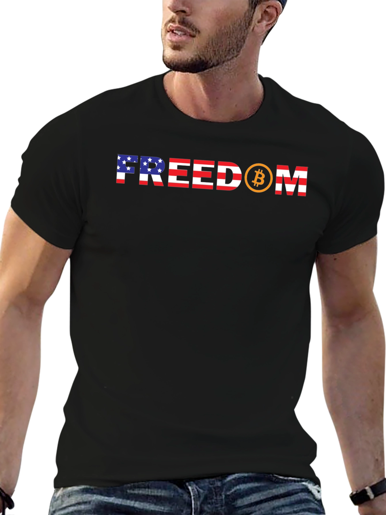Freedom Bitcoin USA Flag Graphic Tee