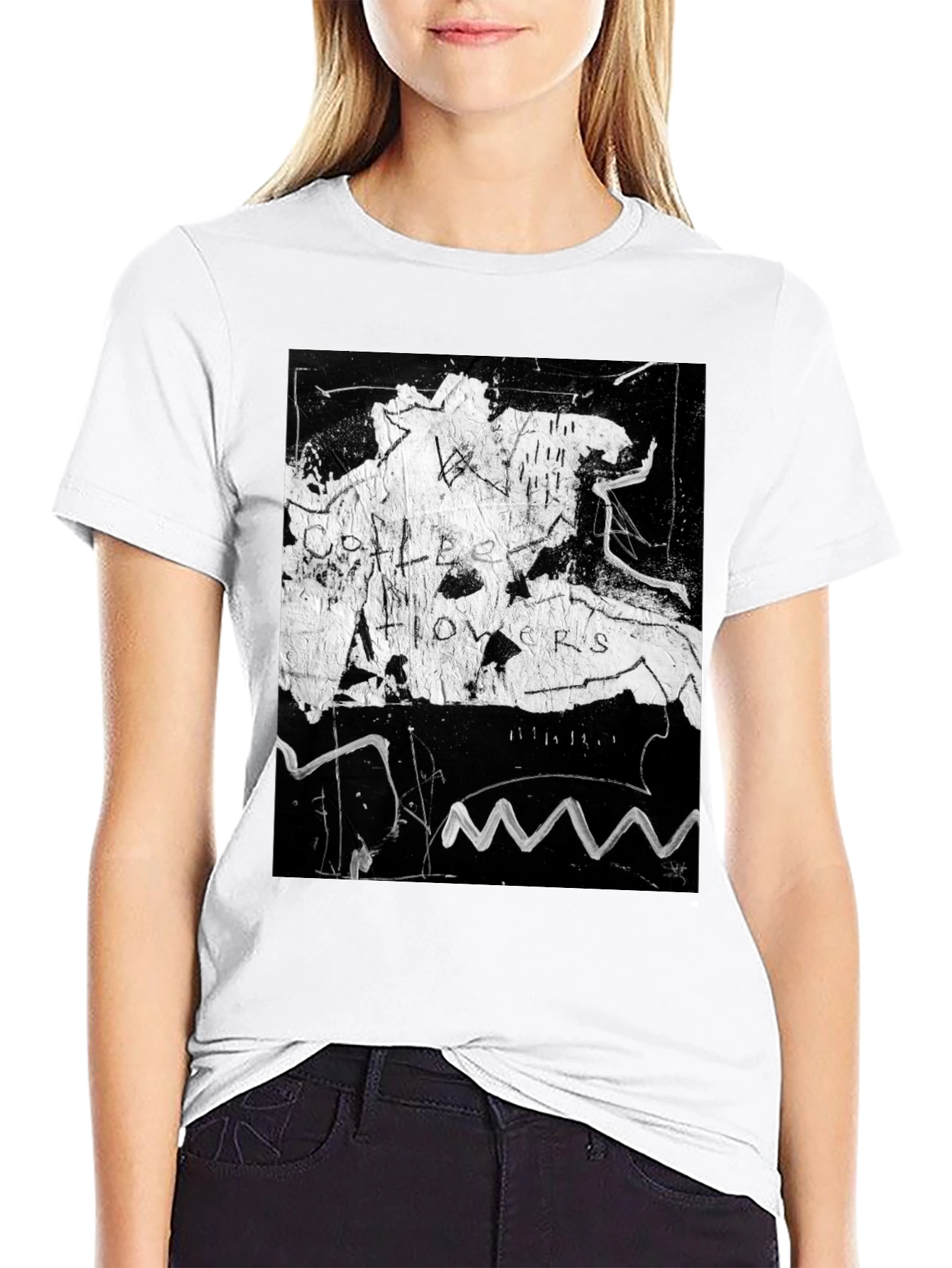 Abstract Art Tee: Coffee Flowers Graphic Print