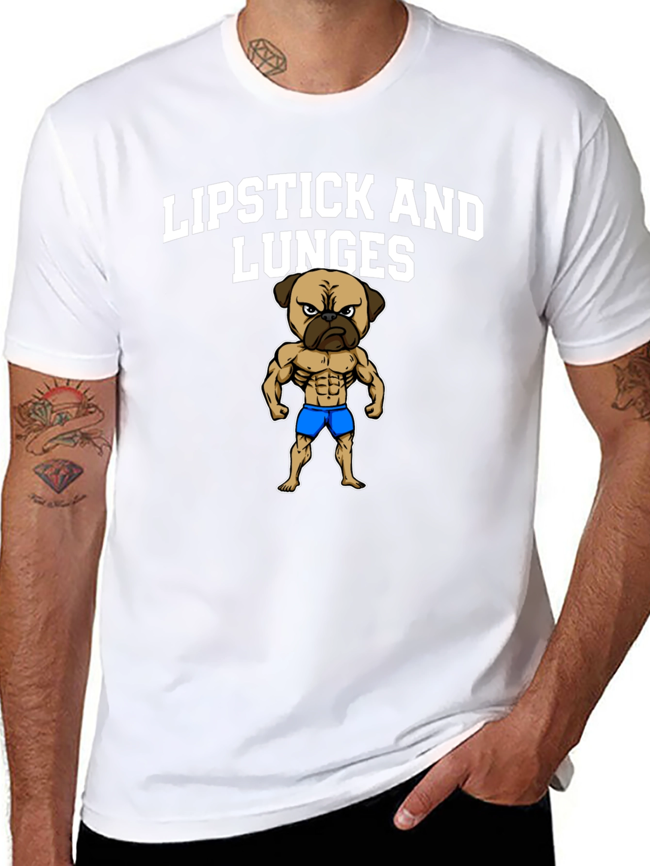 Lipstick and Lunges Pug Graphic Tee