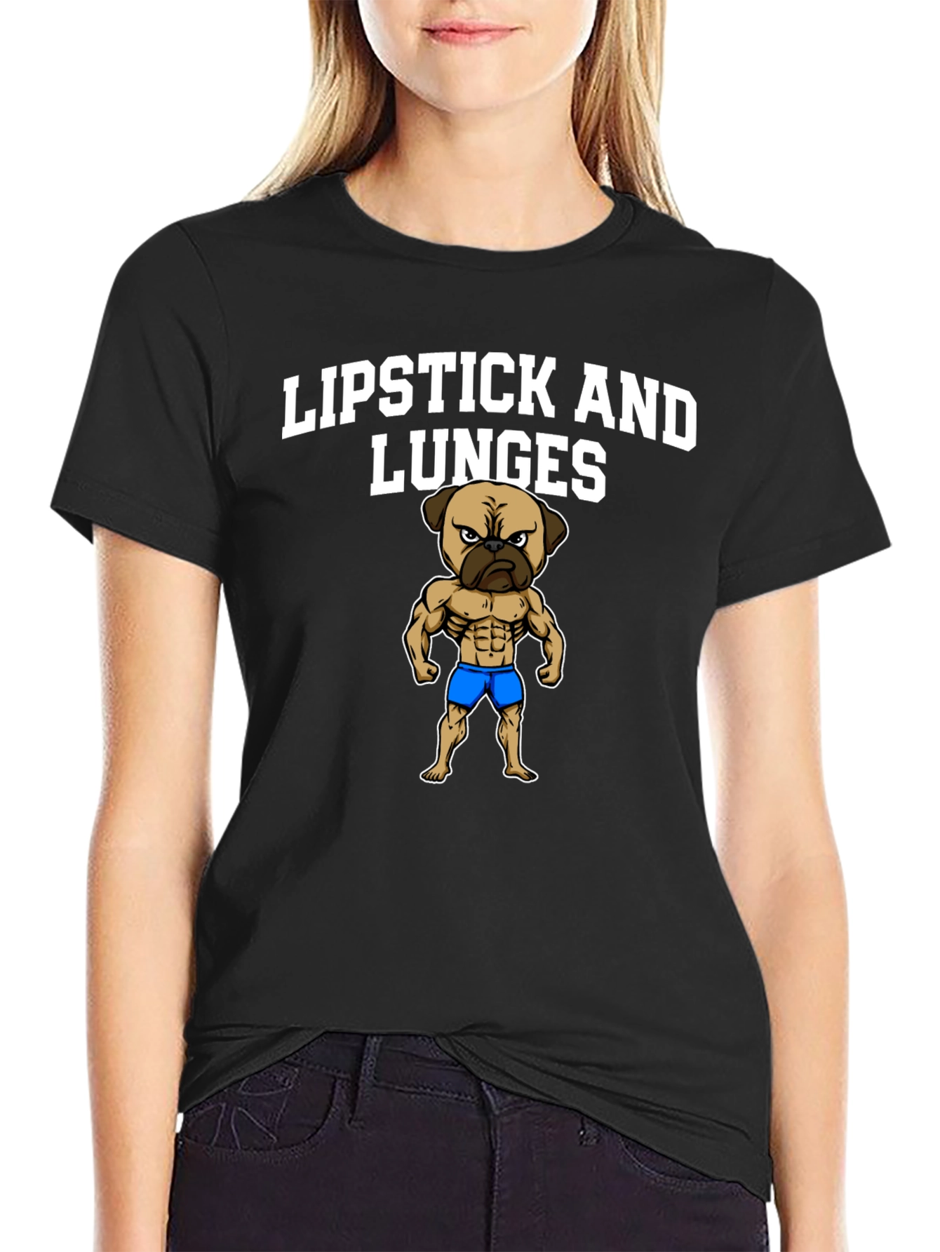 Lipstick and Lunges Pug Graphic Tee