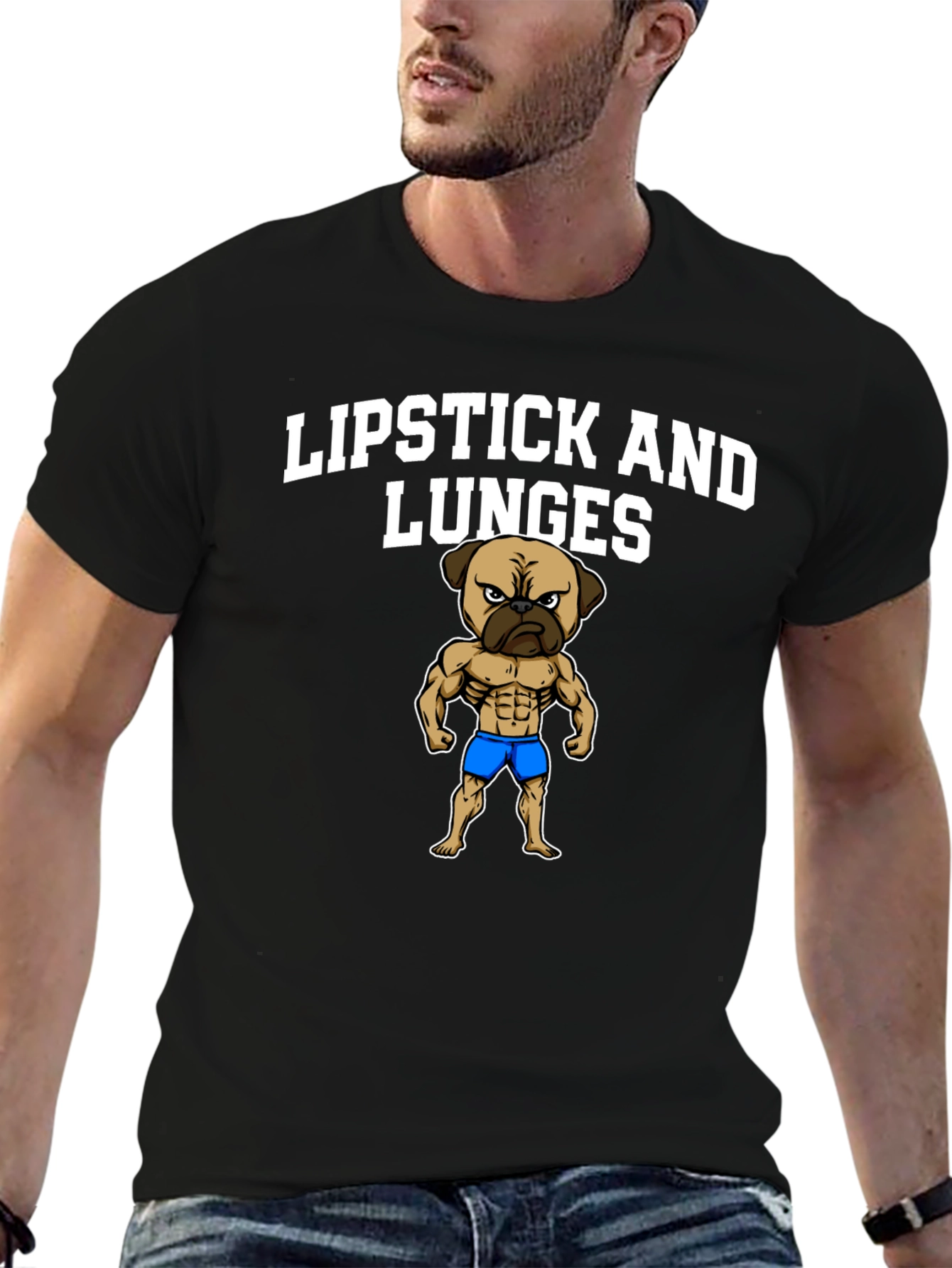 Lipstick and Lunges Pug Graphic Tee