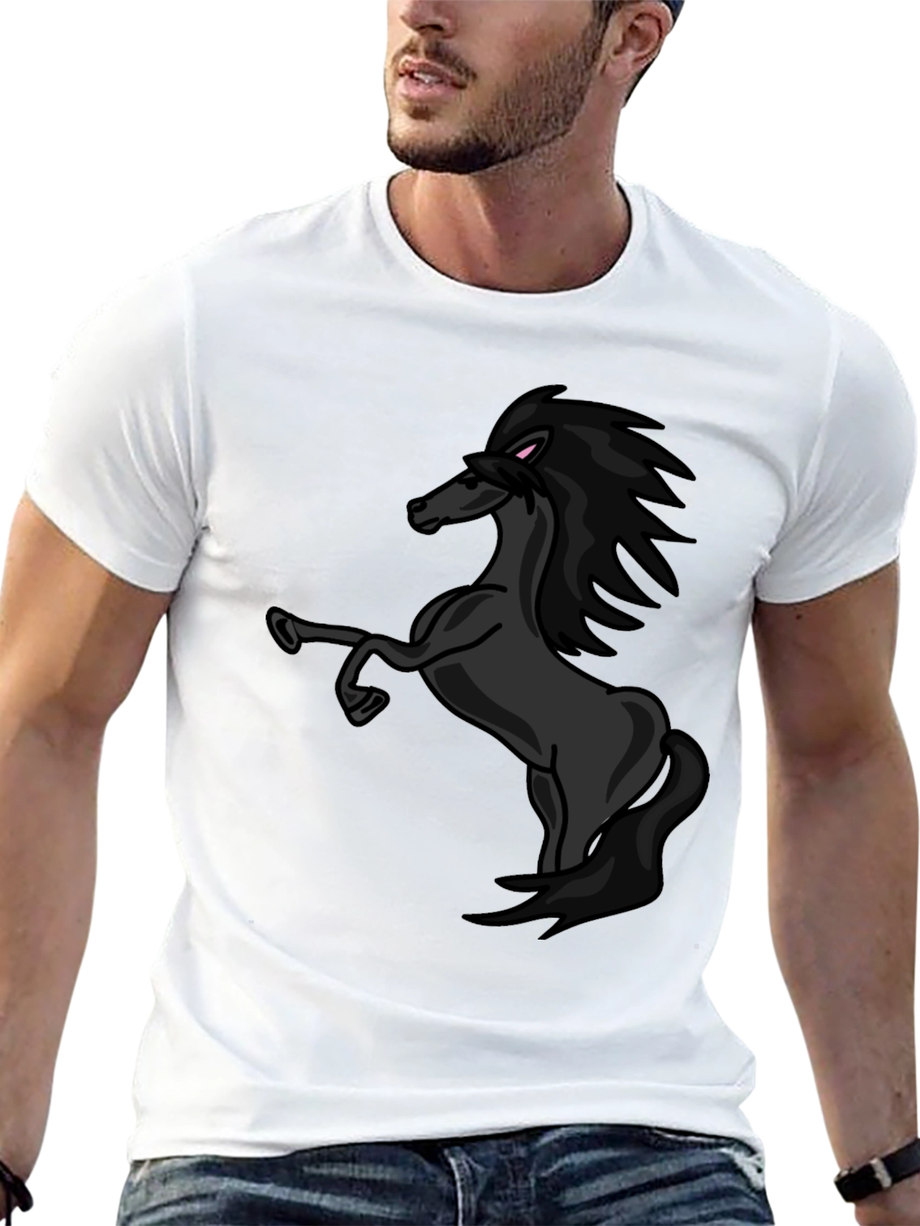 Black Horse Graphic Tee - Stylish Mens T-Shirt