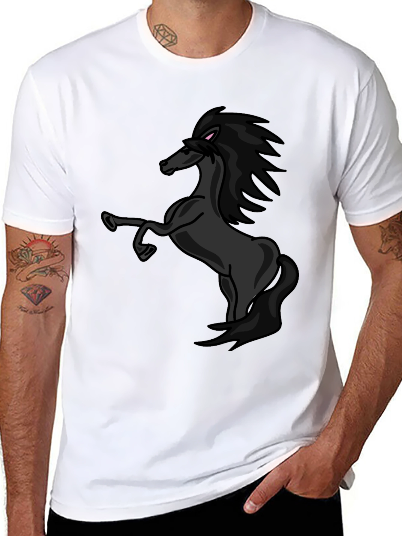 Black Horse Graphic Tee - Stylish Mens T-Shirt