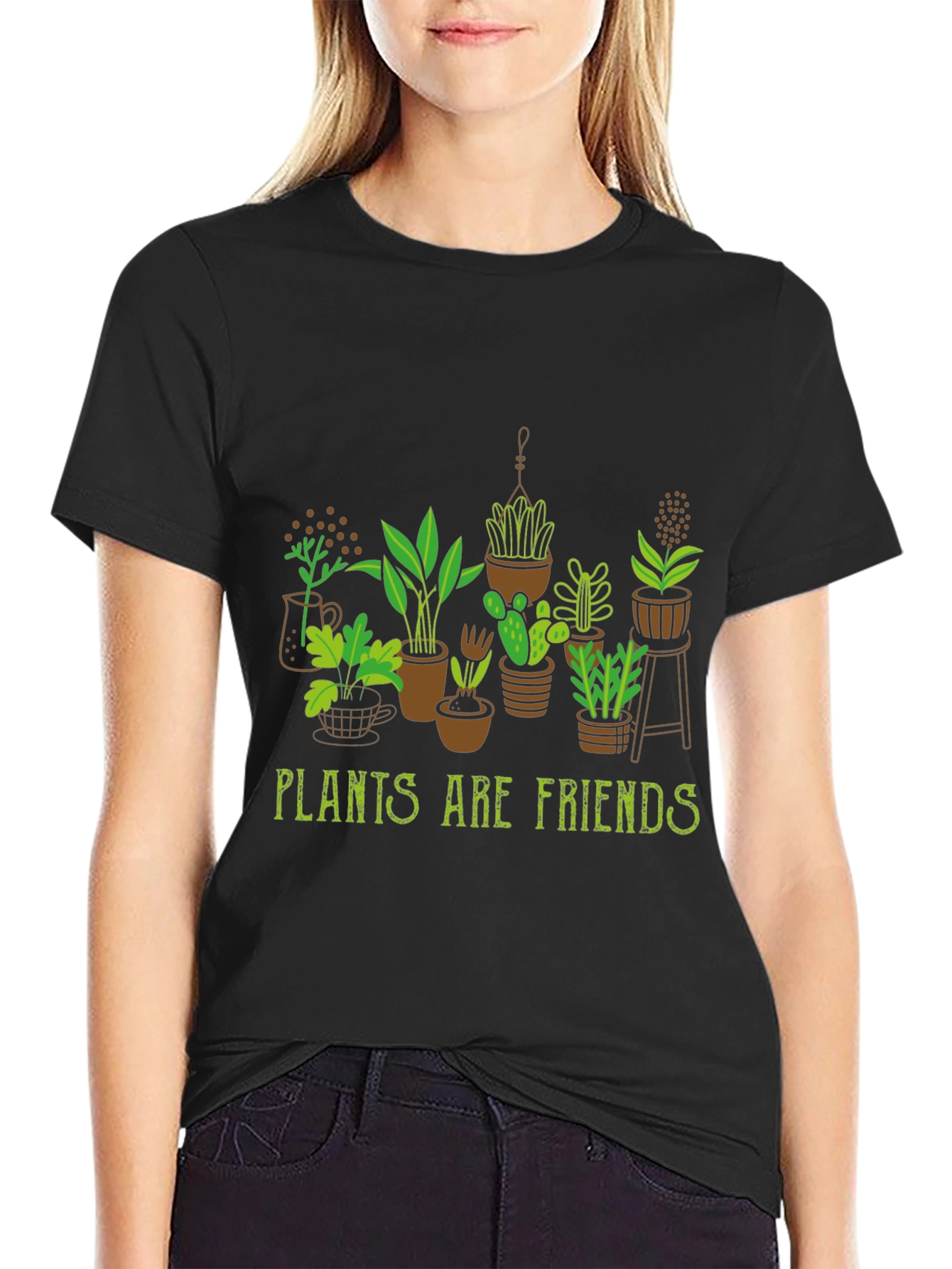 Plants Are Friends T-Shirt - Black Cotton Tee
