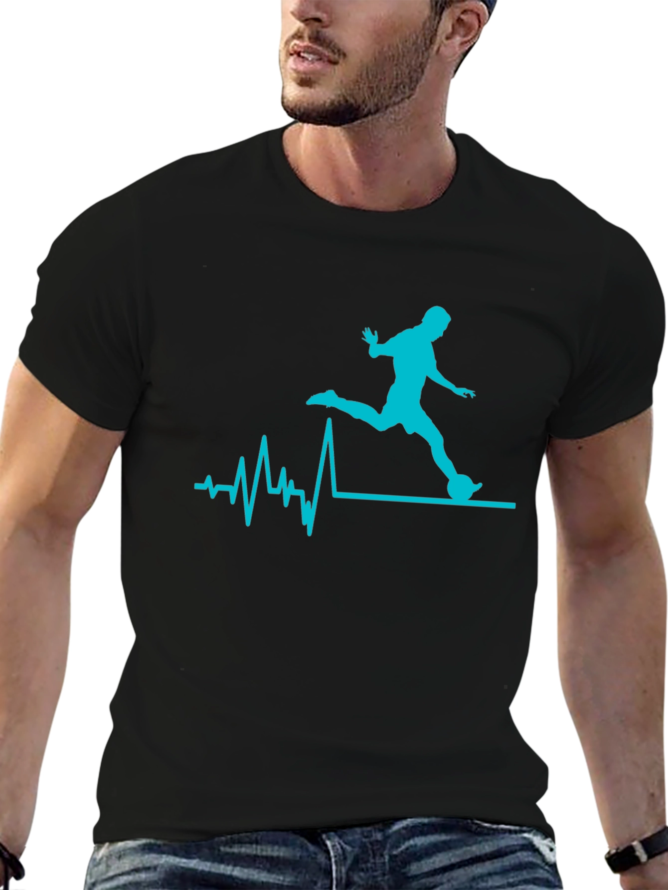 Soccer Heartbeat Graphic Tee - Black Cotton T-Shirt