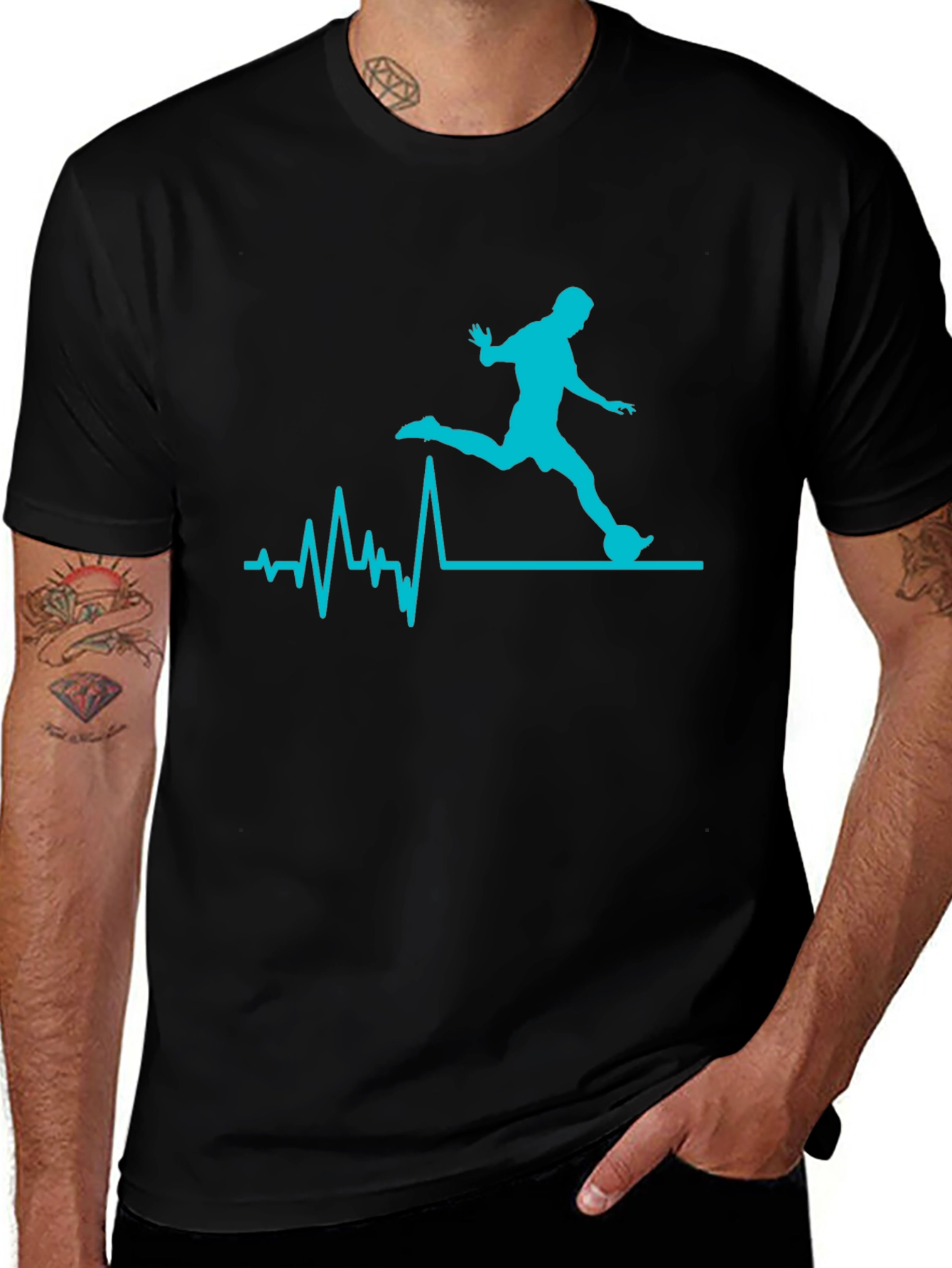 Soccer Heartbeat Graphic Tee - Black Cotton T-Shirt