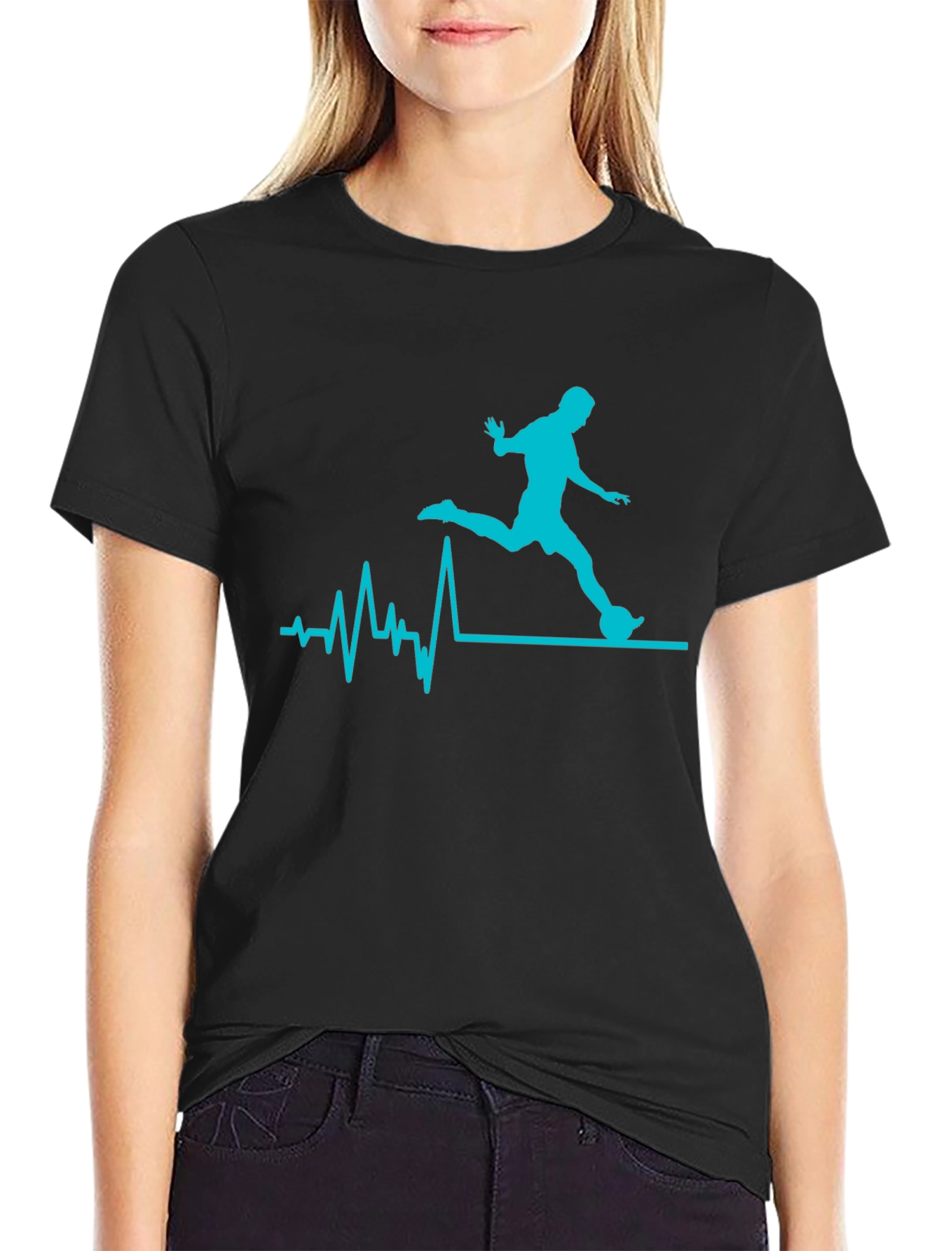 Soccer Heartbeat Graphic Tee - Black Cotton T-Shirt